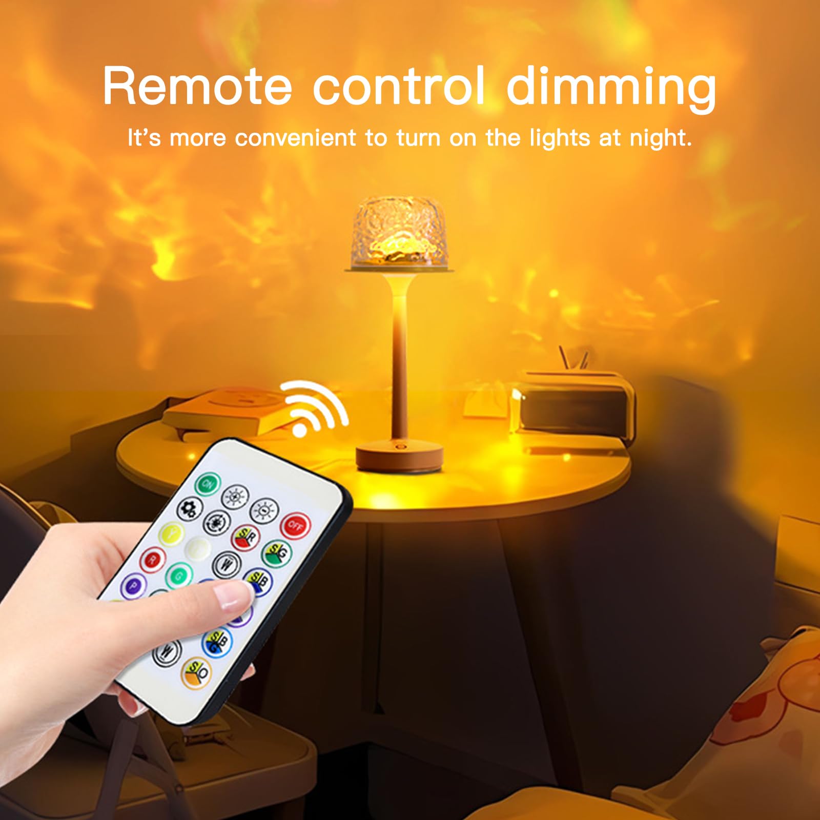 NIUNIUAMY Ocean Wave Cordless Projector Light, USB Rechargeable Cordless Night Light with Remote Control, Party Sunset Mood Ambi