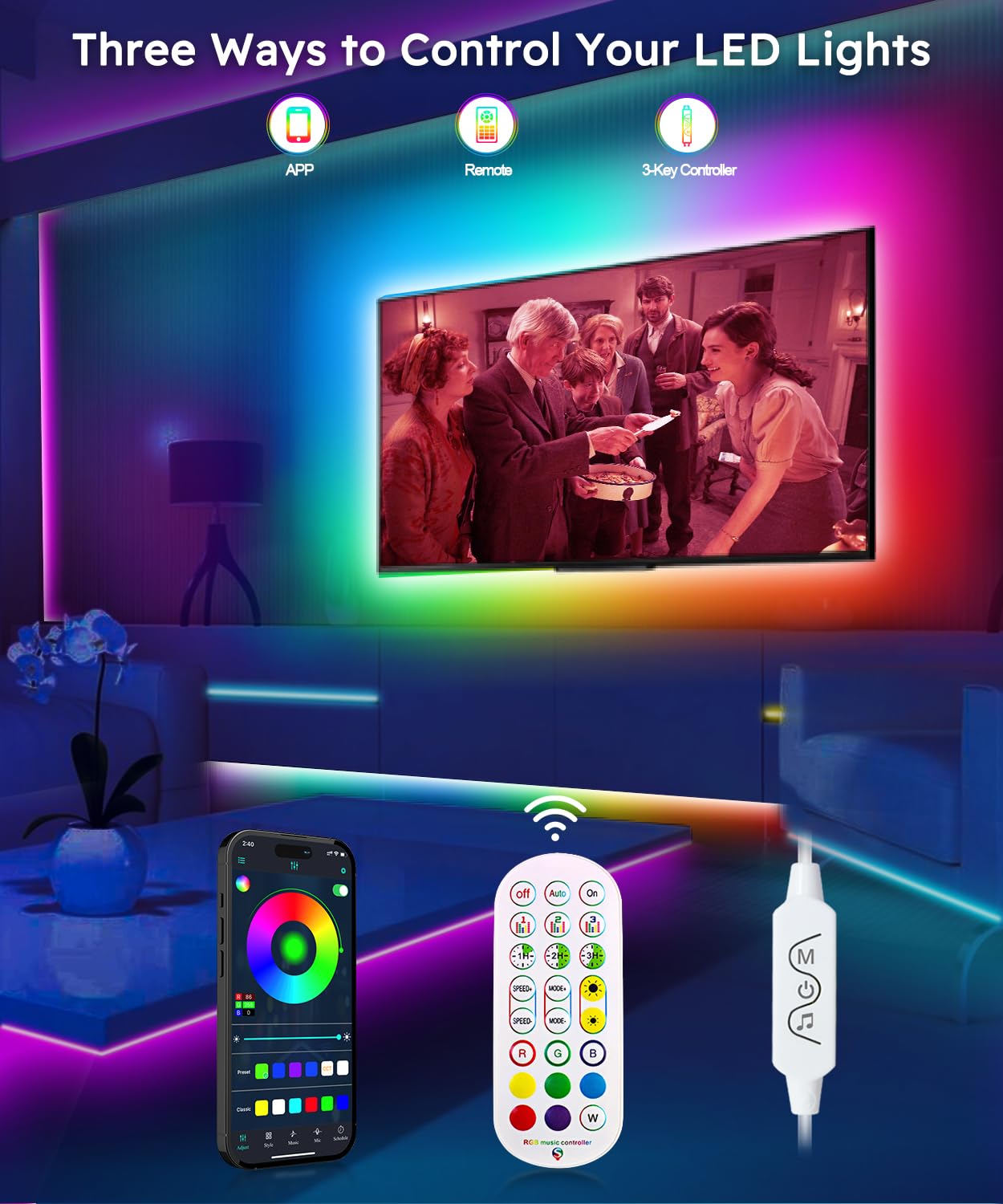 Moriacc Smart Tv Led Backlight, 13.1Ft Icrgb Led Lights For Tv,For 43-55 Inch,With Remote And App Control, Music Sync Color Chan