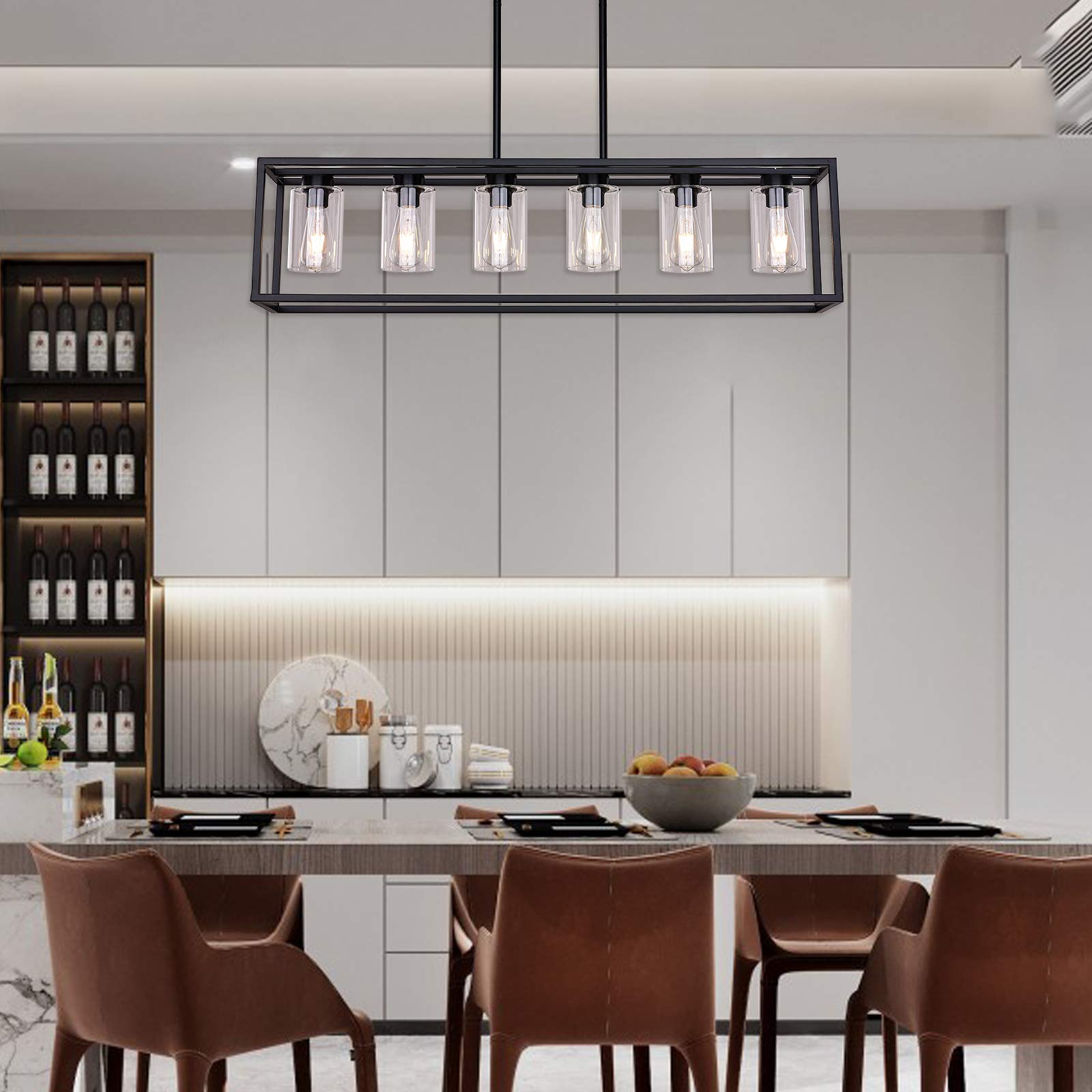 Xilicon Dining Rooms Black Chandeliers,Kitchen Island Farmhouse Lighting Fixture Industrial Rustic Ceiling Hanging 6 Light Moder