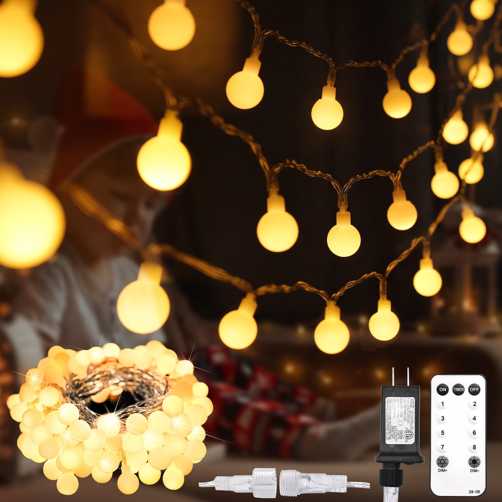 suddus String Lights, 33ft 100 LED Connectable Globe Lights, Warm White, Indoor/Outdoor, Model BE-bd758f98c0