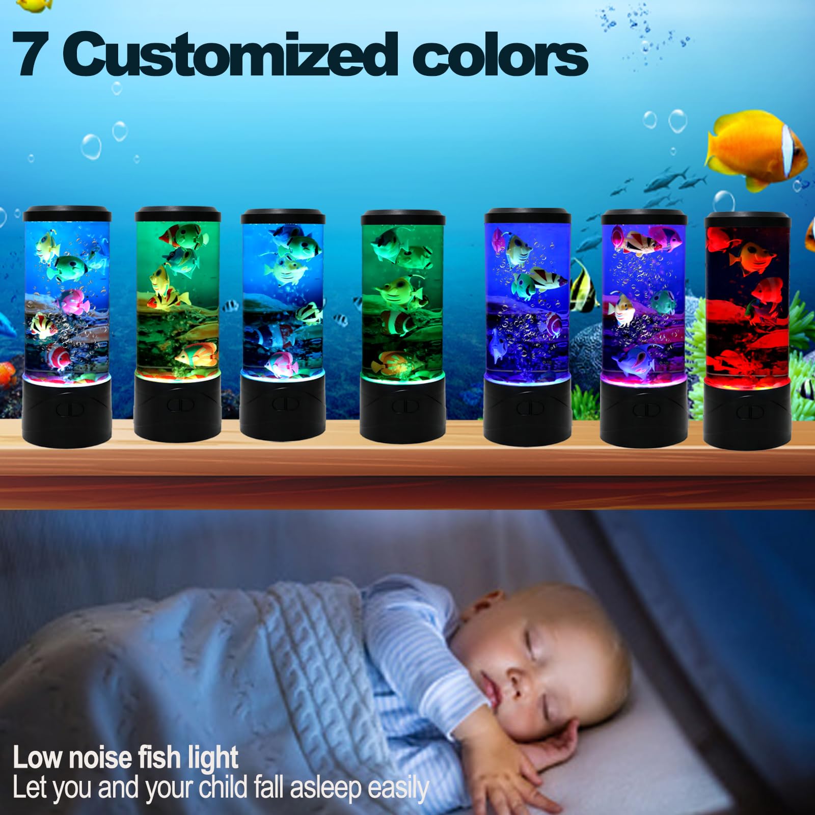Ypcoo Mini Bubble Fish Lamp   Fish Tank Aquarium Lamp Multi-Color Changing Aquarium Light With 6 Artificial Fish Night Lights-For Home Office Living Room Decor Gifts For Kids mature-themeds (With 6 Fishs)