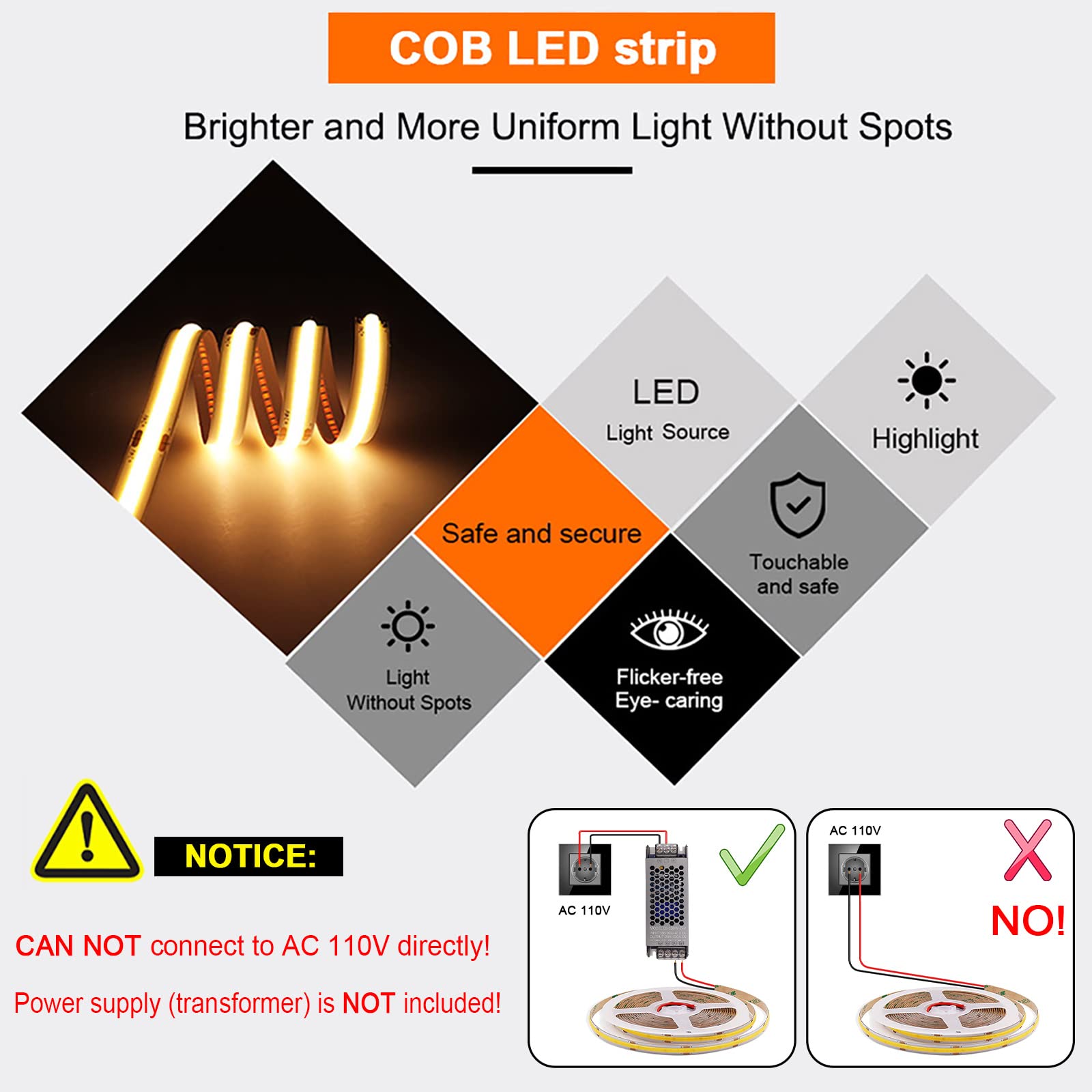Maliigaza 5Mm Ultra Thin Cob Led Strip 24V Ice Blue Color 16.4Ft, Ra>90 High Cri Led Tape Light, Cuttable Flexible, Ip30 For Ind