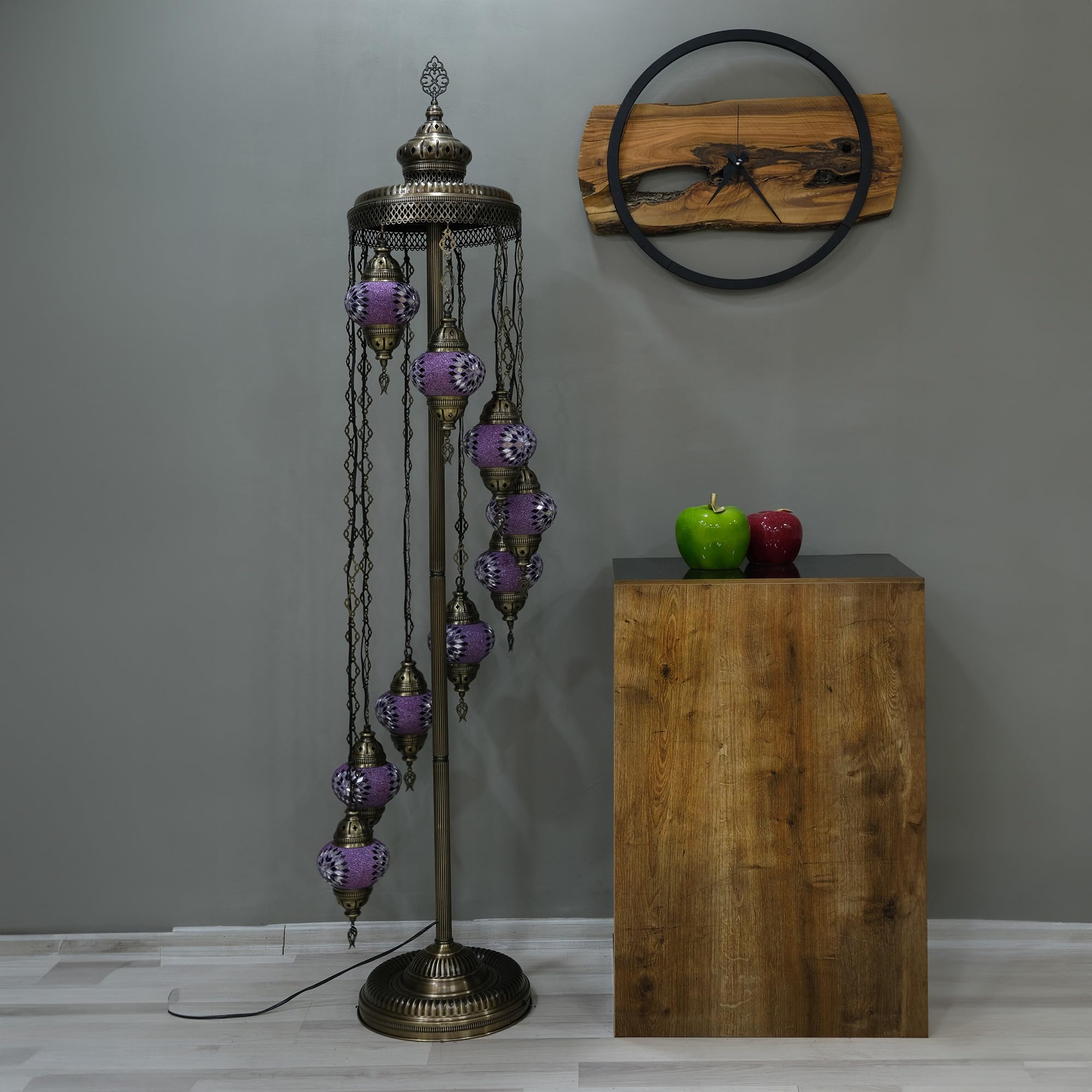 Asylove Turkish Lamp 9 Globe Mosaic Floor Lamp, Mosaic Standing Lamp 9 Globe Mosaic Moroccan Lamps Floor Lamp For Decorative Home Designs Offer 5 Inch Globe - Total Height 70 Inch (Purple)