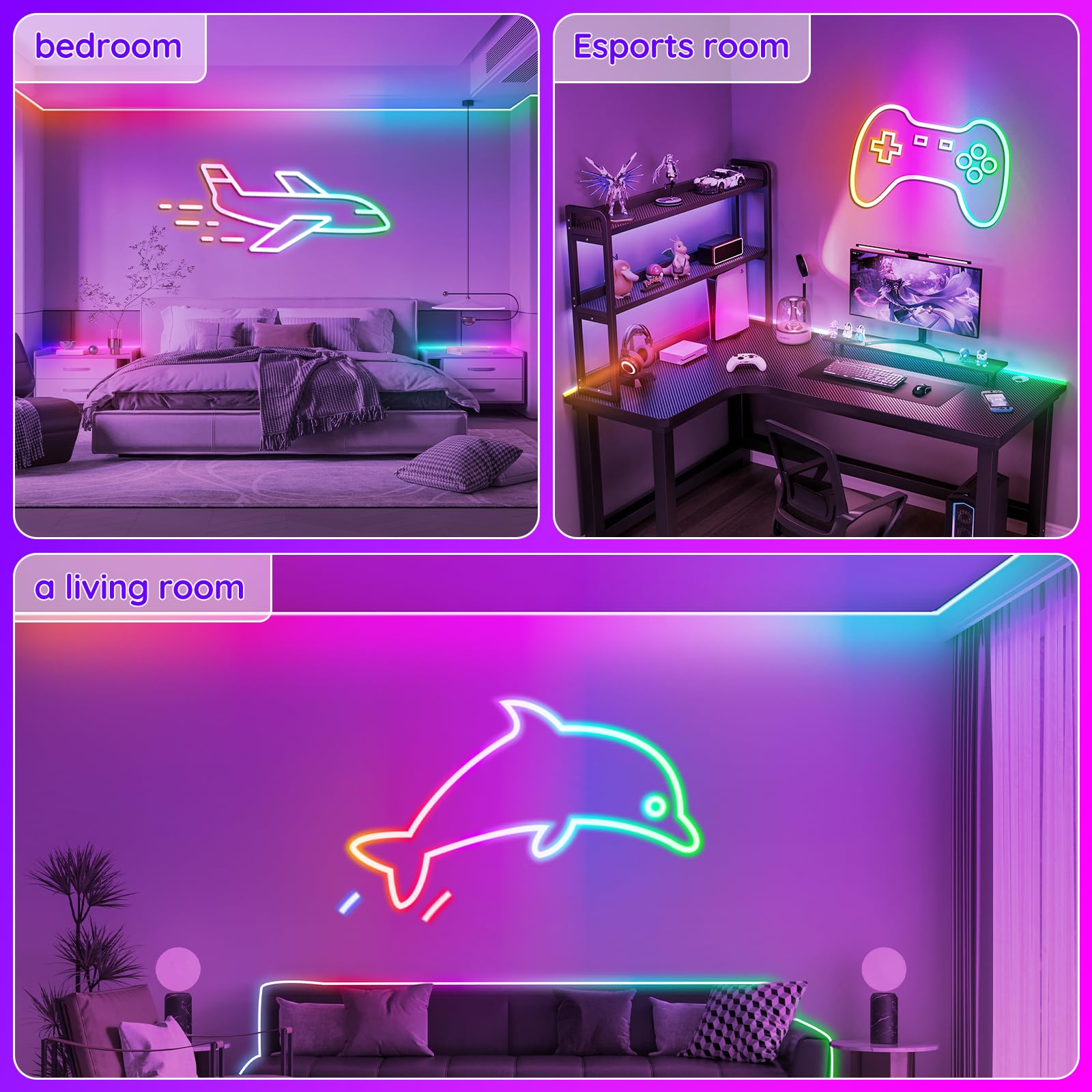 RCUICA Neon Rope Lights, 50FT IP65 Waterproof Flexible LED, RGB Color, App/Remote Control, Model 500FT Permanent Outdoor Lights
