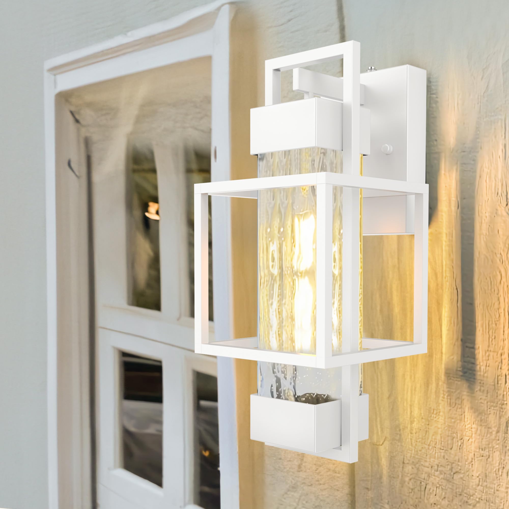 Partphoner Dusk To Dawn Outdoor Wall Light, 15&quot; Waterproof Porch Sconce, White Metal Fixture