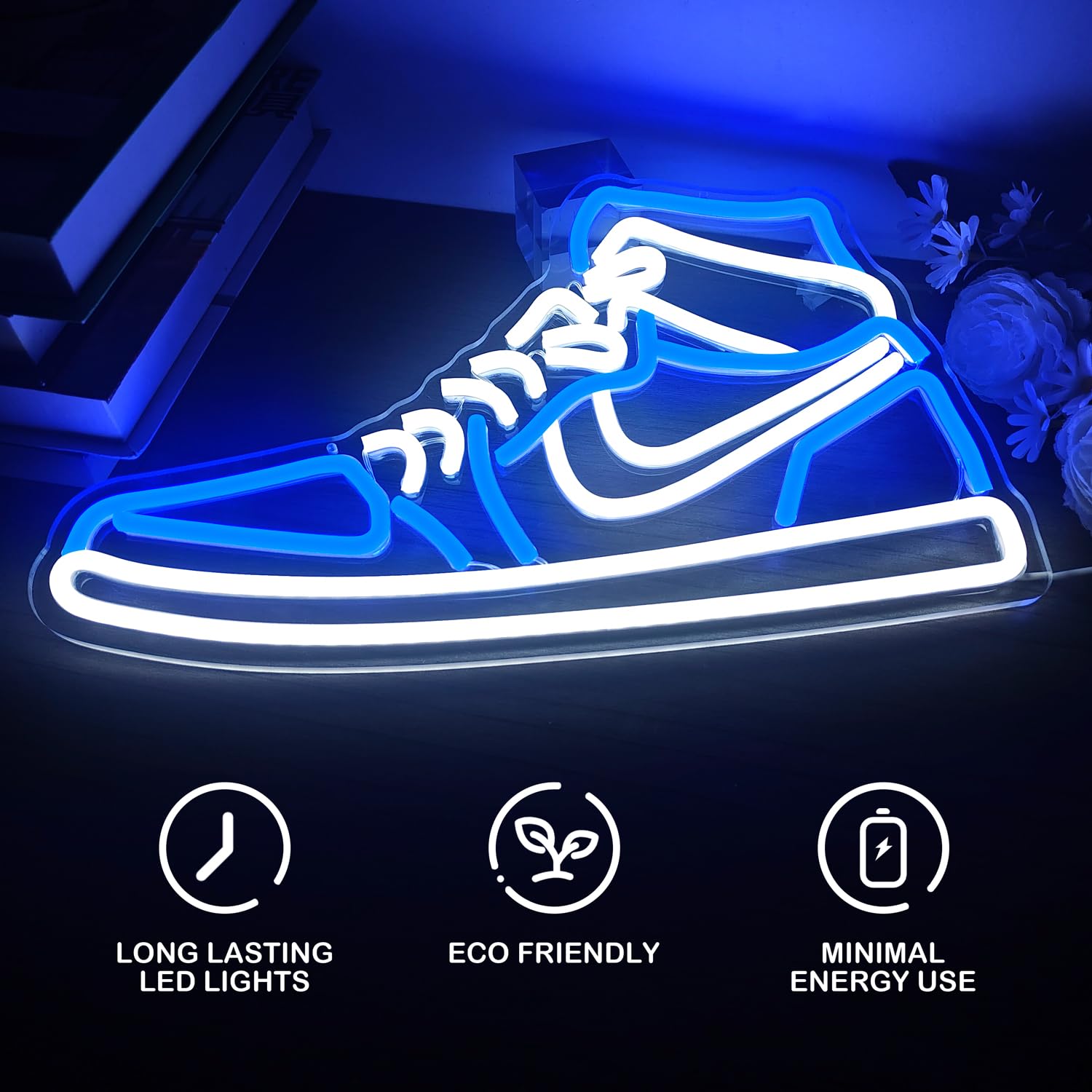 JianJung Neon Sign Sports Shoe Light - Dimmable LED Wall Decor for Bedroom & Man Cave - Blue, Plastic, Model: SneakersBlue