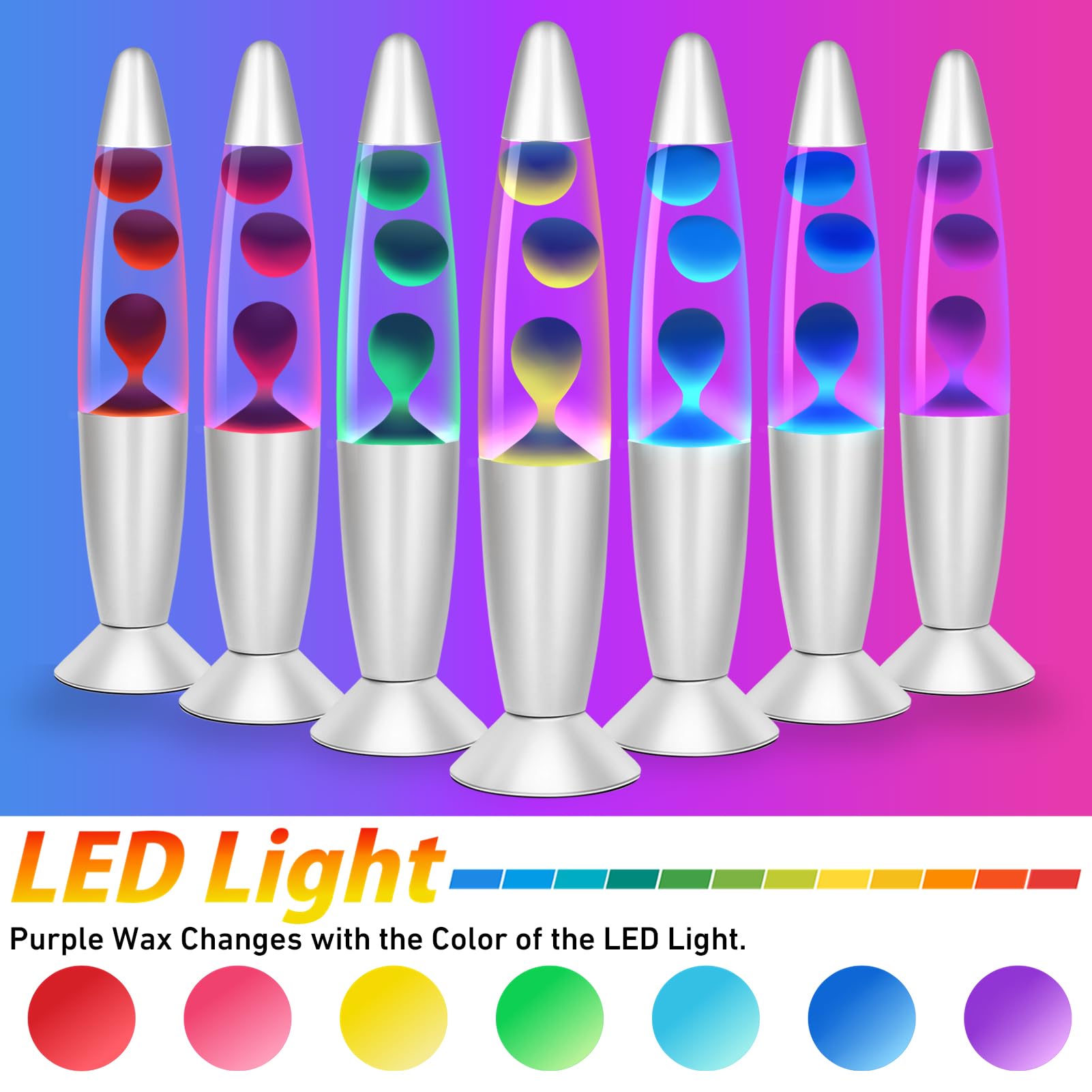Dalavalampa LED Color Changing Liquid Motion Lamp, 13in Small, Purple, Model 4163C-01, Relaxing Night Light for Home Décor