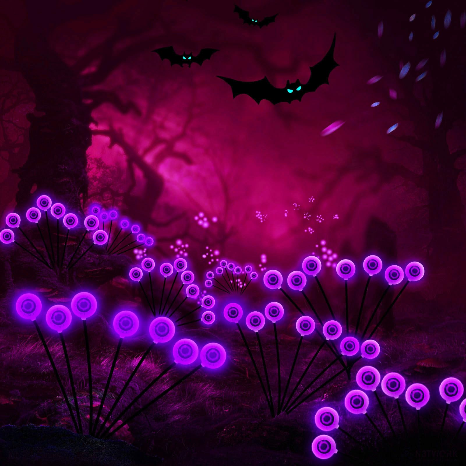 RE:BLEU Halloween Eyeball Lights, 4 Pack, 32 LED, Solar Powered, Purple, Outdoor Decorations, Scary Path Lights for Yard, Model AE002