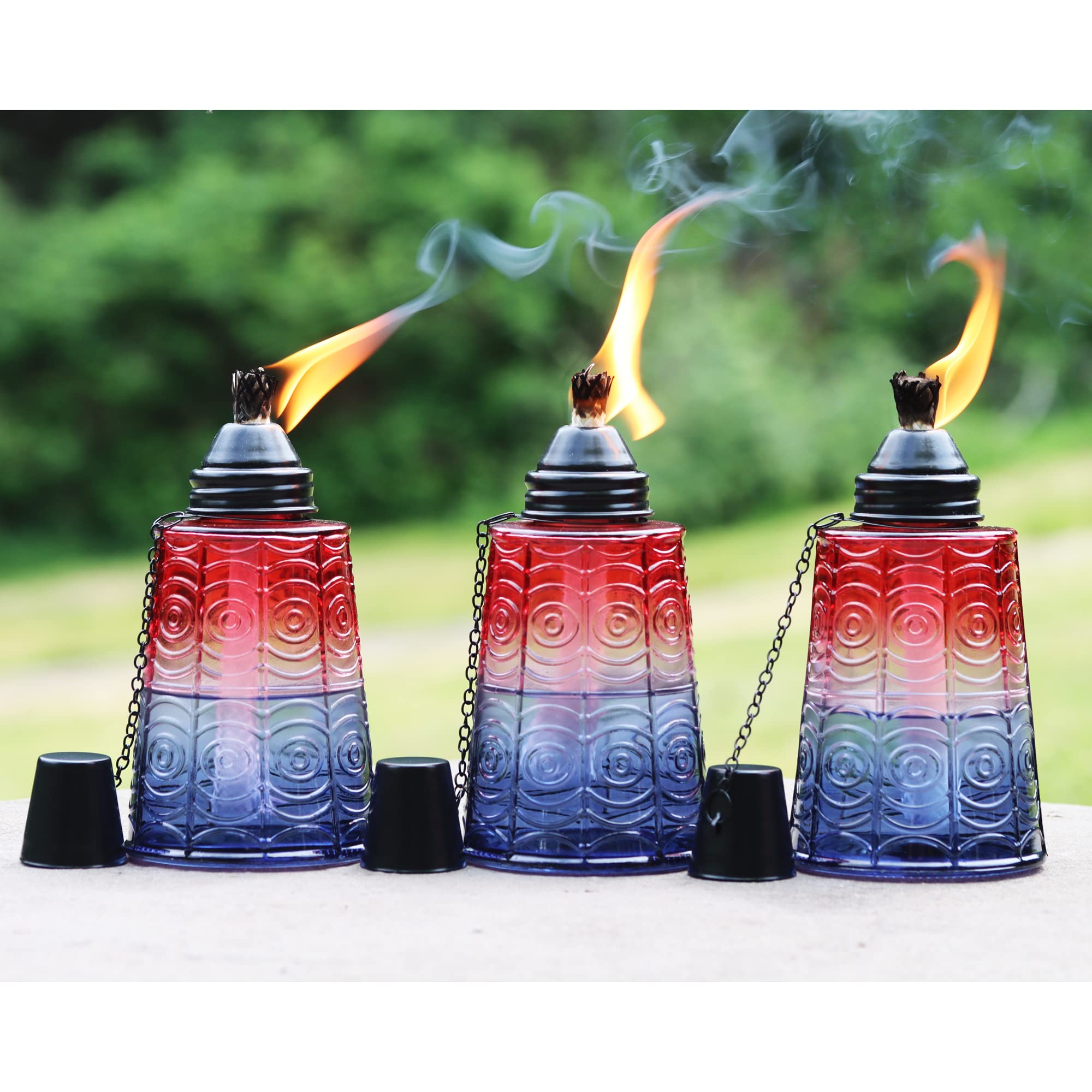 Seraphic Citronella Outdoor Torches - 16Oz Glass Tabletop Candles, Set Of 3, Red/White/