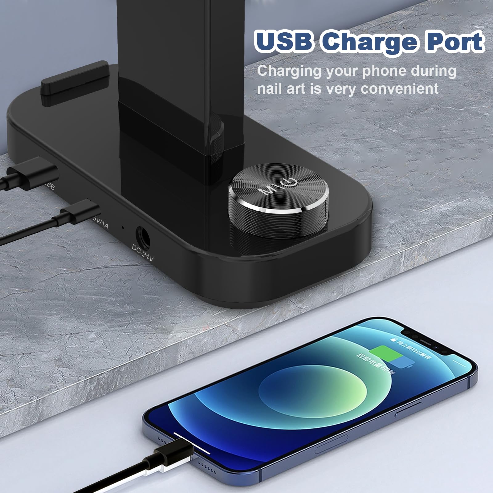 CGBE Nail Table Light: 33.5 Nail Desk Light with Phone Holder - 456 LED 3 Light Colors &10 Brightness Levels Half Moon Table Lig