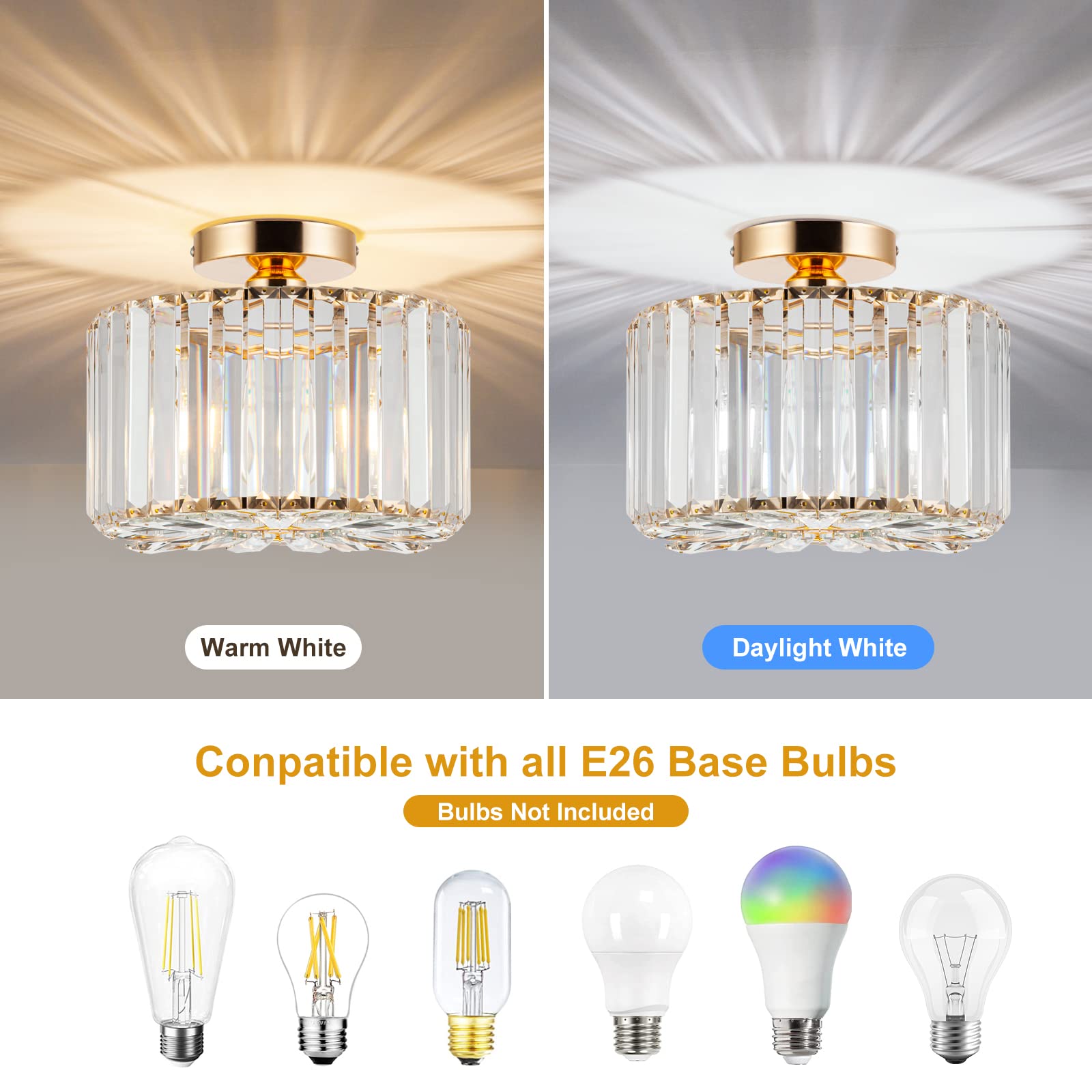 Hopggie 10.6 Inch Gold Chandelier Flush Mount Ceiling Light Mini Small Crystal Chandeliers Modern Hallway Light Fixtures Ceiling