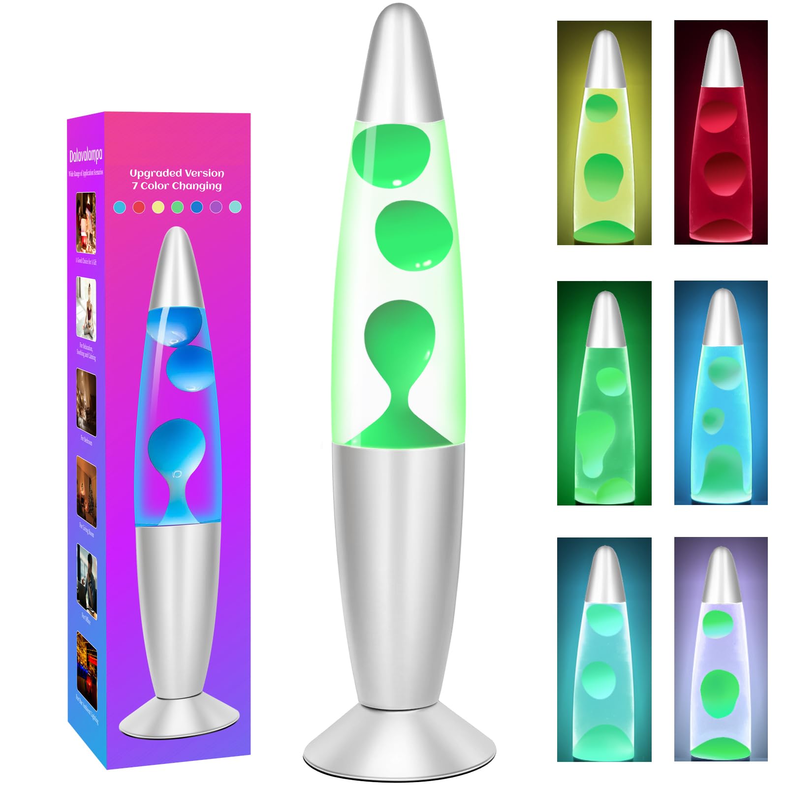 Dalavalampa LED Green Liquid Motion Lamp: Color Changing Night Light for Kids Adults, 13 Small Table Lamps for Home Bedroom Deco