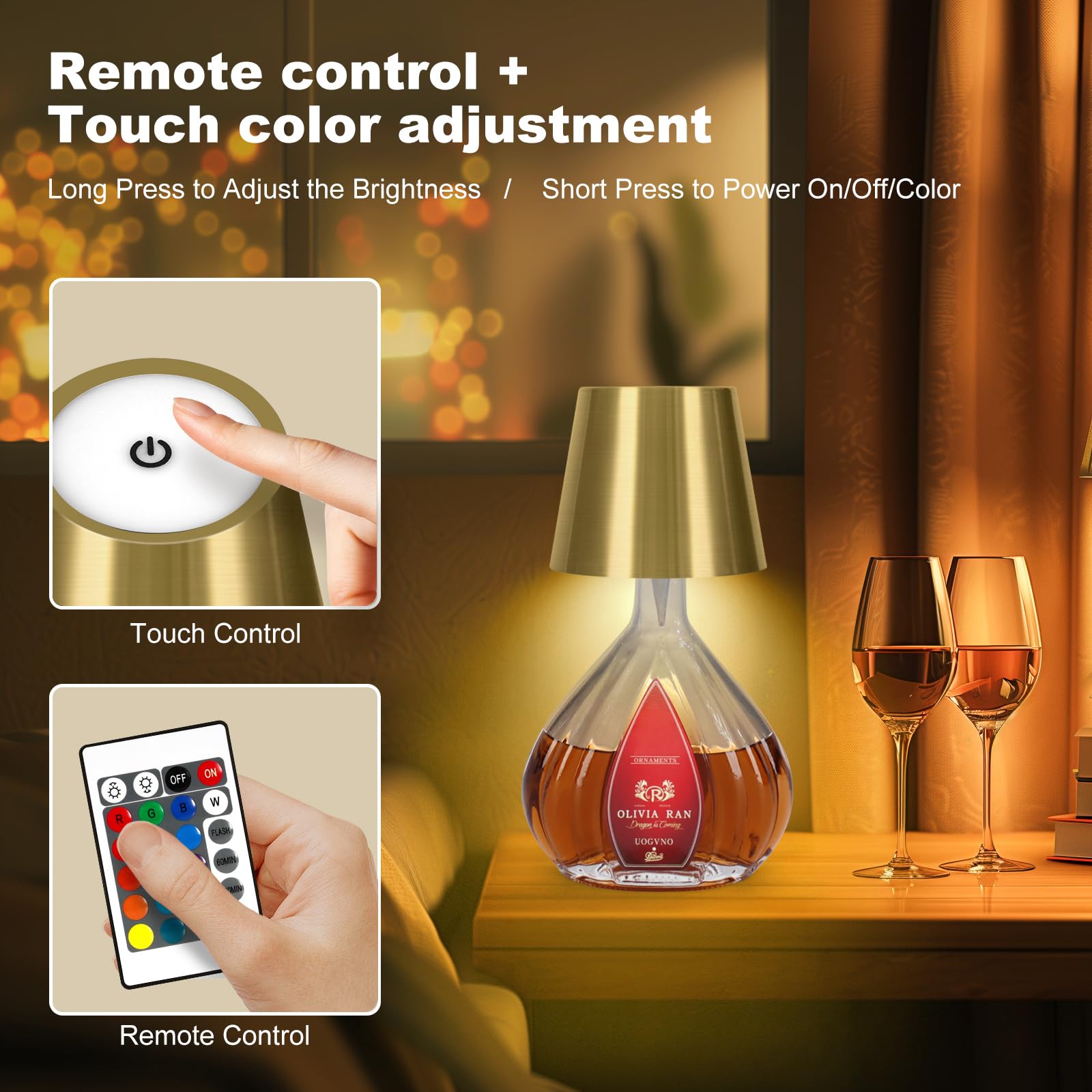 Soudfk 2025 New Wireless Bottle Lamp,Rgb Led Bottle Light With Remote(Rgb Gold Plating, 1Pc)