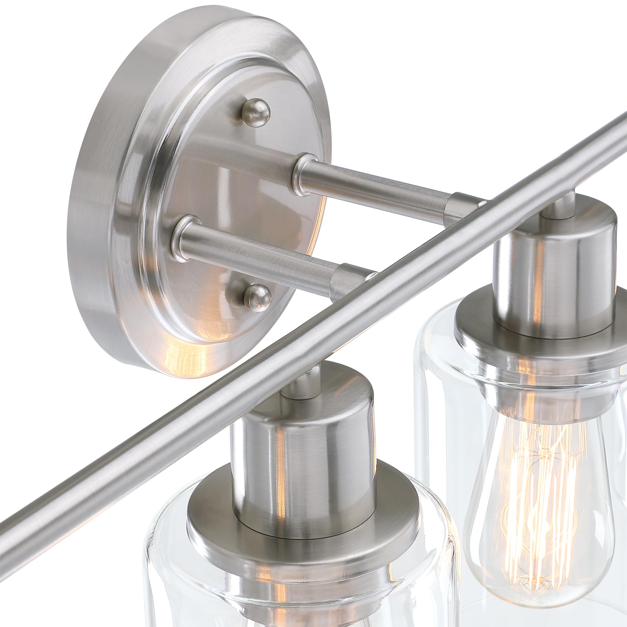 Faymart Brushed Nickel 4-Light Bathroom Vanity Light Fixture Over Mirror, Glass and Metal