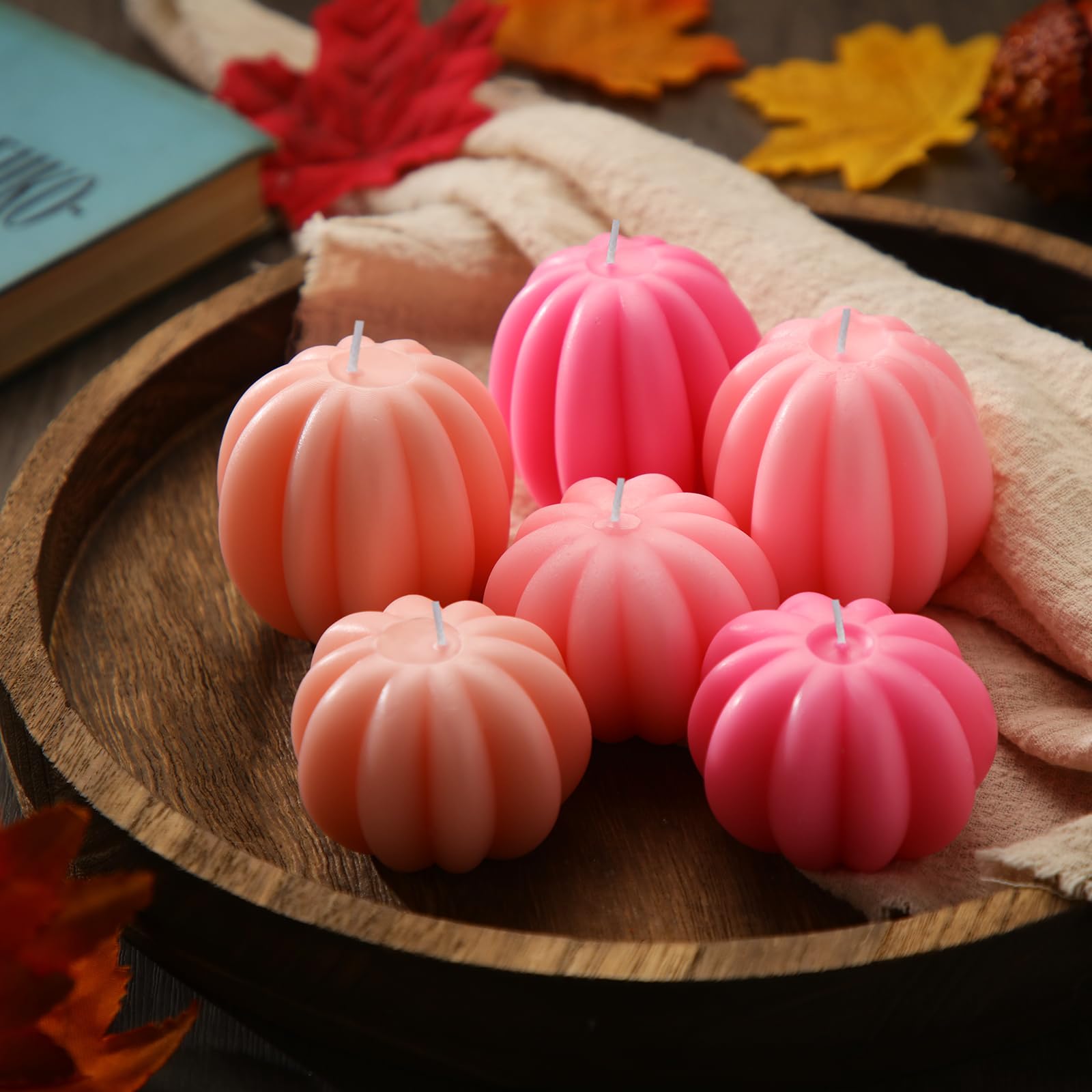 Mtlee 6 Pieces Thanksgiving Pumpkin Shaped Soy Candles Scented Candles Fall Pumpkin Tealight Candles Home Decor Pumpkin Candle Handmade Wax Candle for Bedroom Bathroom Party (Pink,Pumpkin)