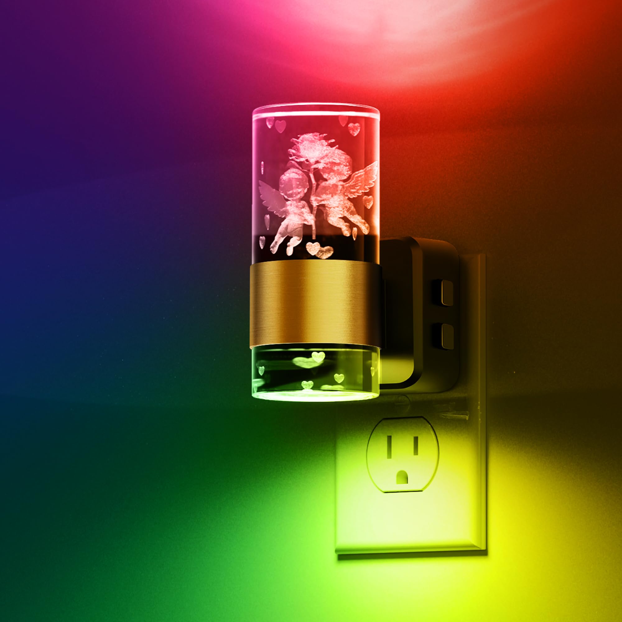 L LOHAS LED Night Lights - 2 Pack Dusk to Dawn, 9 Color Changing, Adjustable Brightness, Gold Ring-Angel RGB, Model A-GY19709CPUS-2