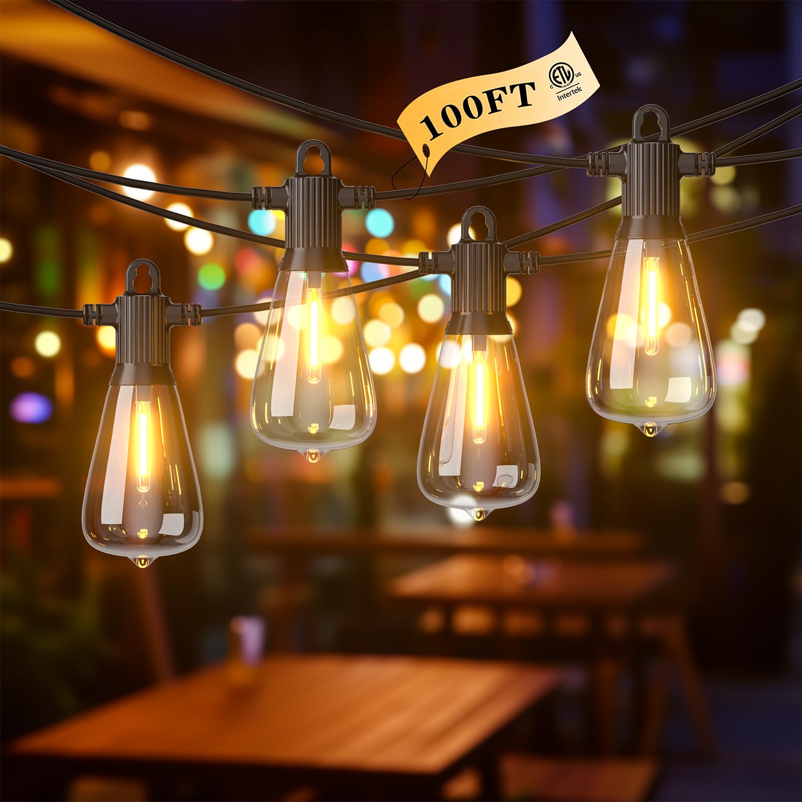 FOOMAN LED Outdoor String Lights, 100FT Outside Waterproof Patio Lights with 50+3 Shatterproof ST38 Edison Bulbs, 2700K Warm Whi