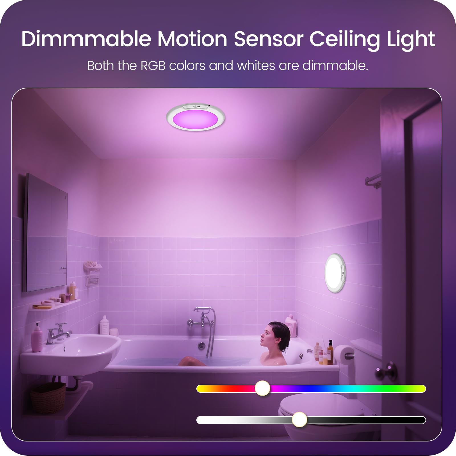 Goebleson Rechargeable Motion Sensor Ceiling Light With Remote, Rgbw Led Wireless Ceiling Light Fixture, Diy Colors, Color-Chang