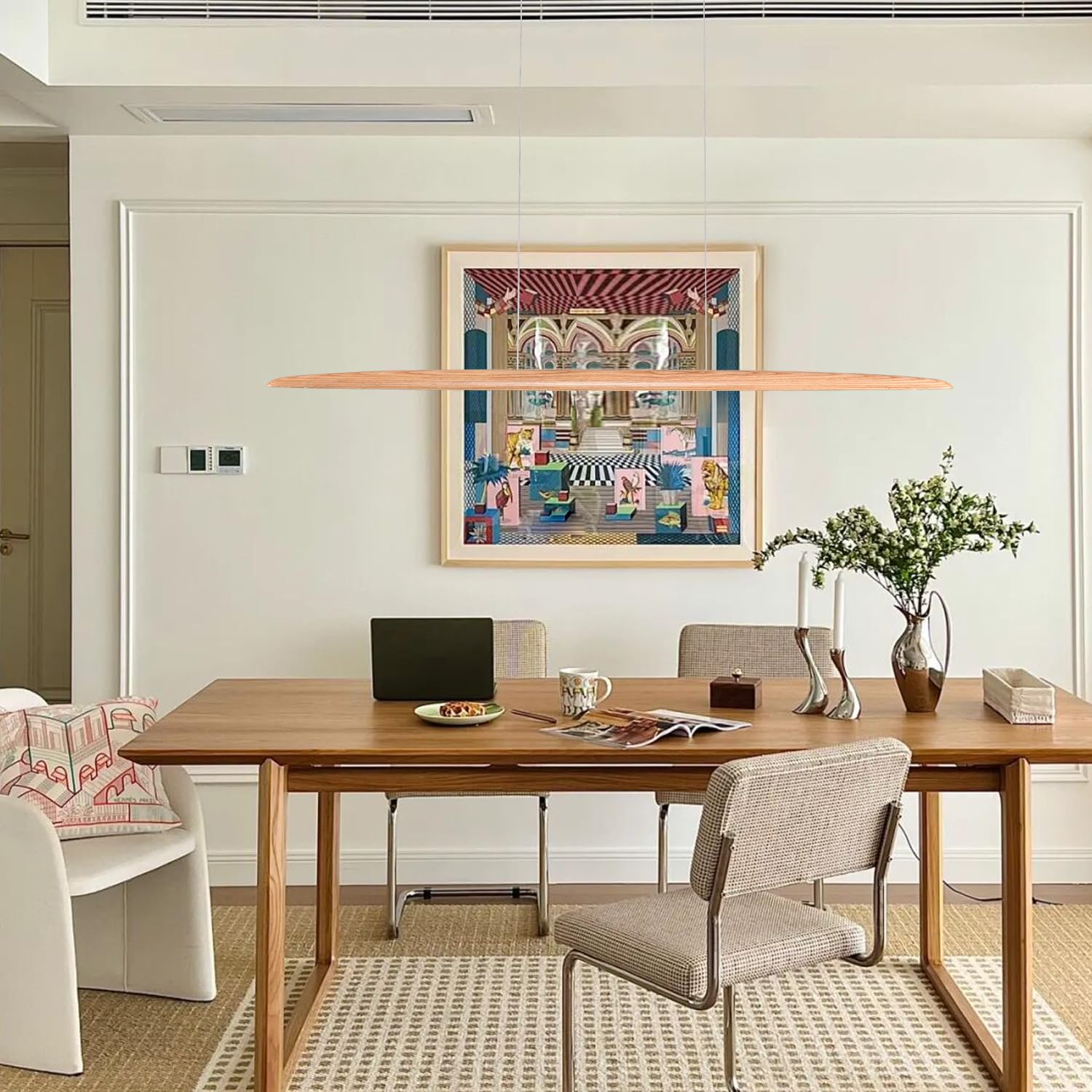 Yisdesign 39'' 24W Wood Led Linear Pendant Light Fixture Led Dining Room Light Dimmable Hanging Light Fixture For Dining Room Ki