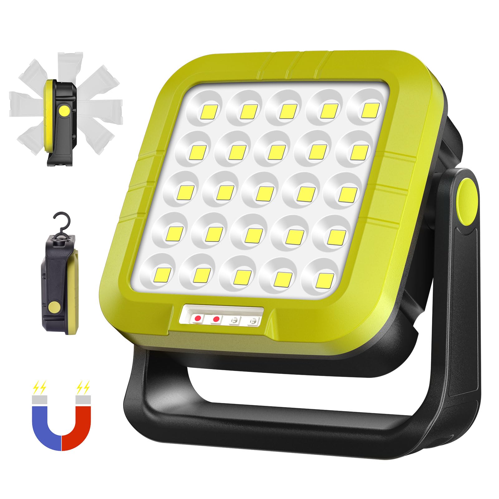 Masmejor 30W Rechargeable LED Work Light - 1500LM, Waterproof, Magnetic Base, 360 Rotating, 7 Modes for Auto Repair, Emergency,