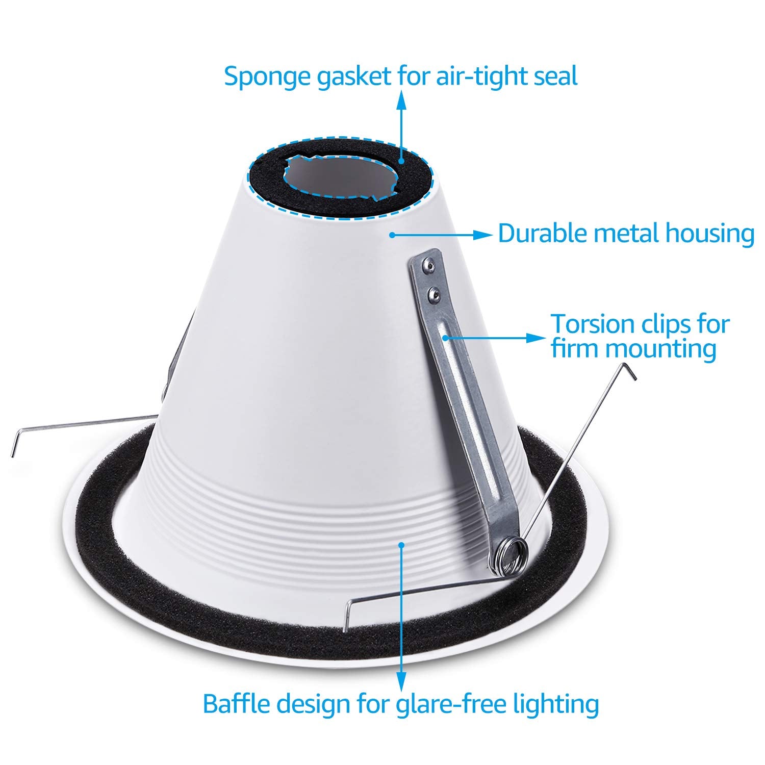 Torchstar 6 Inch Recessed Can Light Trim, Air Tight Baffle Trim, Ic-Rated Anti-Glare, Self-Flanged, White, Pack Of 6