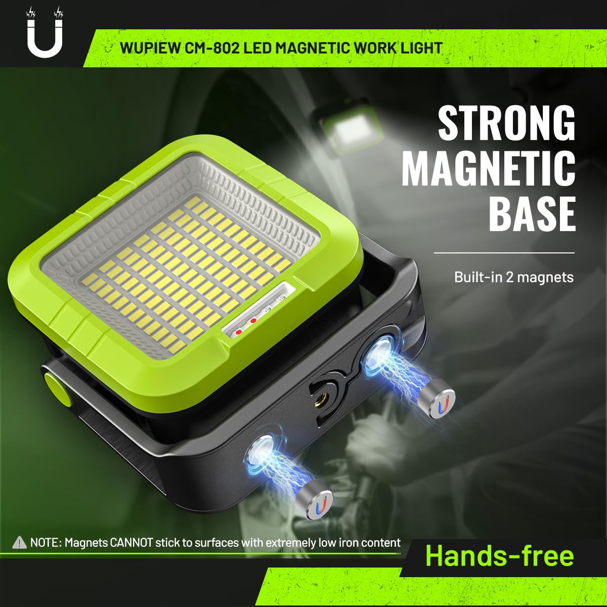 Wupiew Magnetic Work Light Rechargeable Led Tripod Work Light Flood Light Worklight Portable Cordless Trouble Light,Repair Lamp,