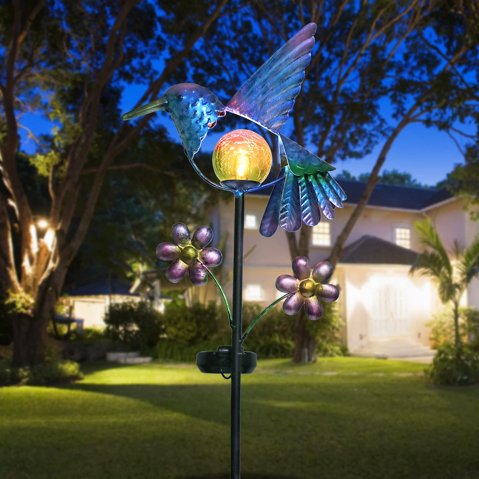 Afirst Solar Garden Stake Lights - Waterproof Hummingbird LED - Warm White Glass Globe - Model 91acfff7-9c00-4181-ae1c-c0ddcc183ad
