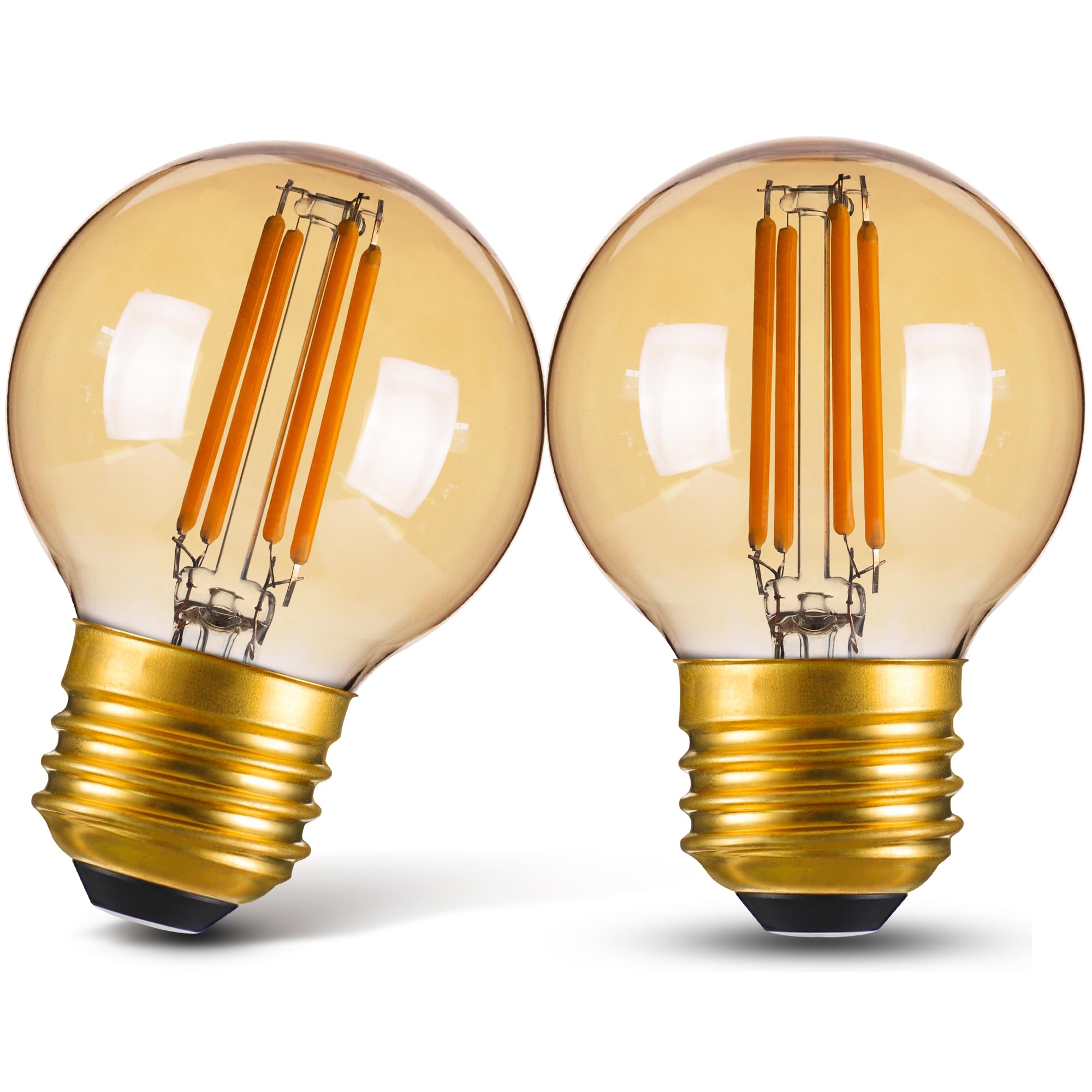 Genixgreen Dimmable E26 Amber LED Bulb 4W G16.5 Vintage Globe 2 Pack Soft White 2200K