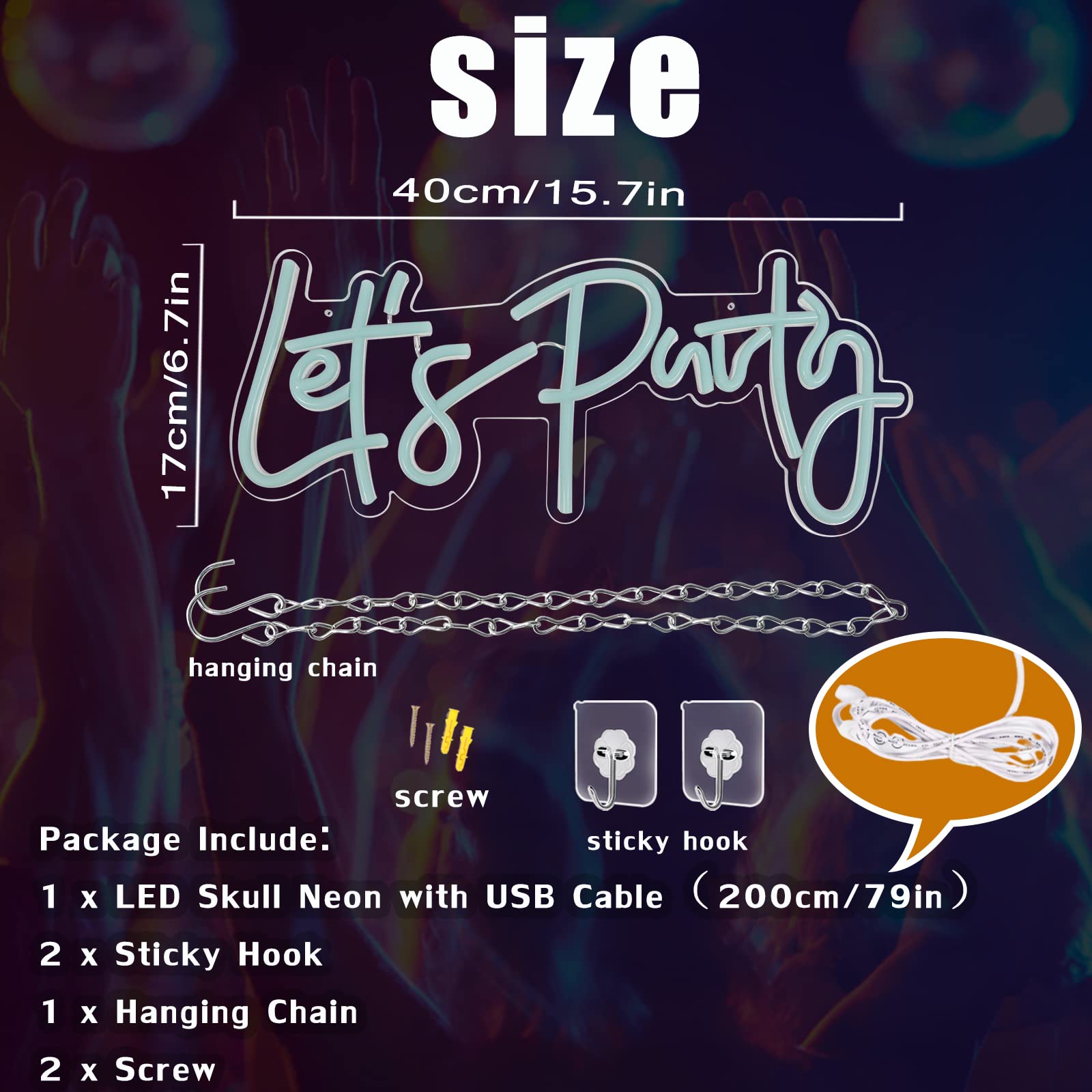 Bernicekelly Let'S Party Neon Sign - Blue Led Wall Decor For Parties & Gamer Rooms