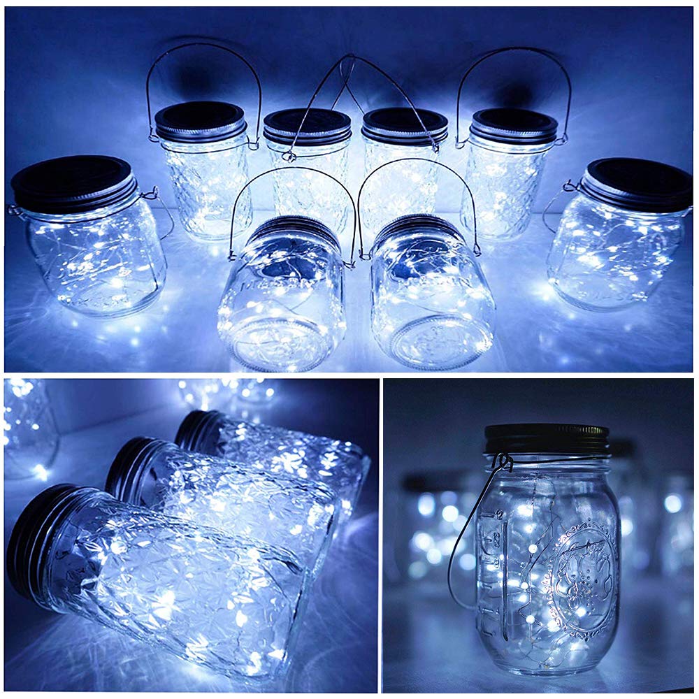 SunKite Solar Mason Jar Lights - 8 Pack 20 LED Waterproof Fairy Lights for Patio, Yard, Garden Decoration, Cool White