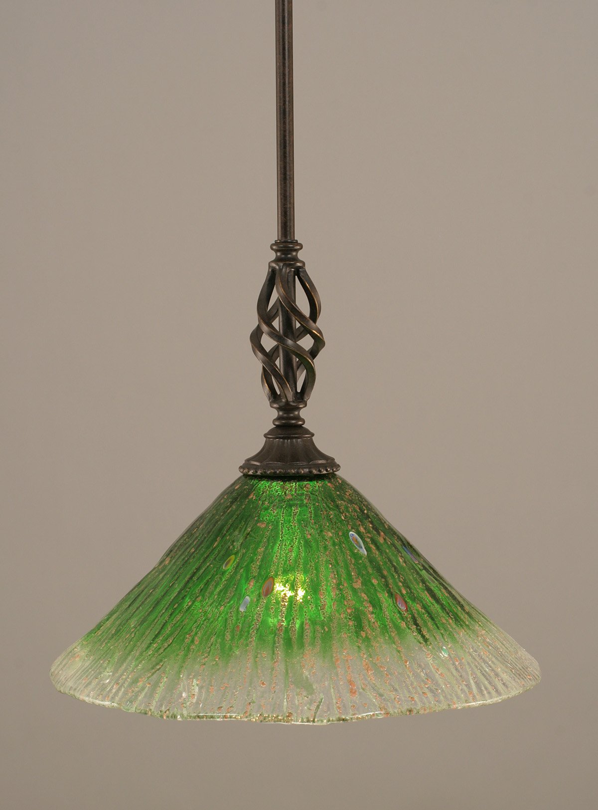 Toltech Lighting 80-DG-447 12-Inch Elegante Mini-Pendant Dark Granite Finish with Kiwi Green Crystal Glass Shade