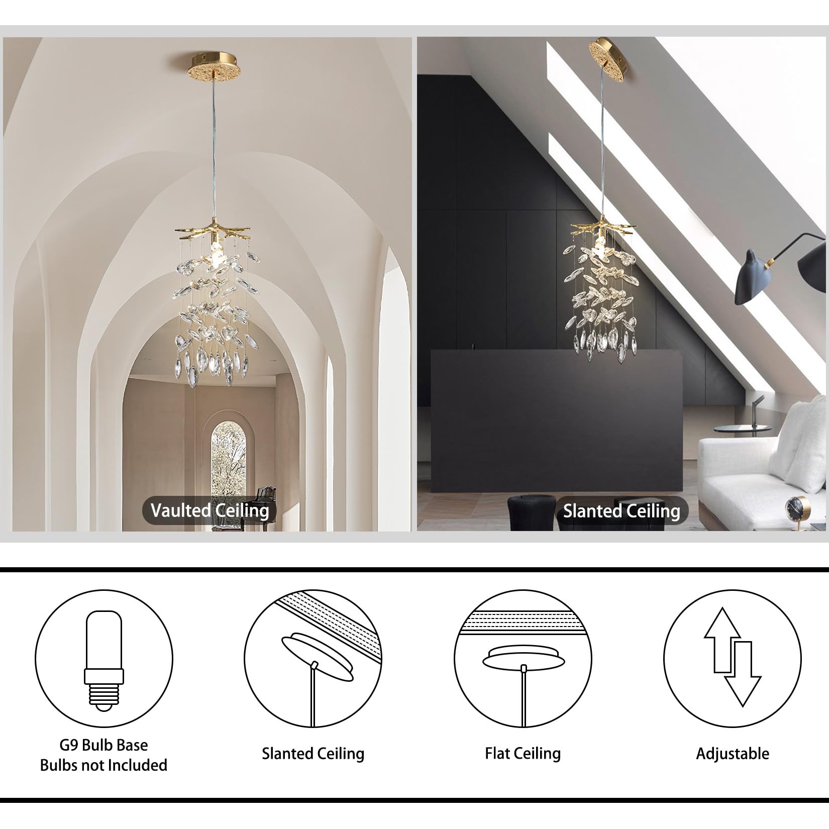 Yuyi Modern Crystal Chandelier, 8.3'' Gold Tree Branch Chandelier For Dining Room, Luxury Raindrop Chandeliers Hanging Light Fix