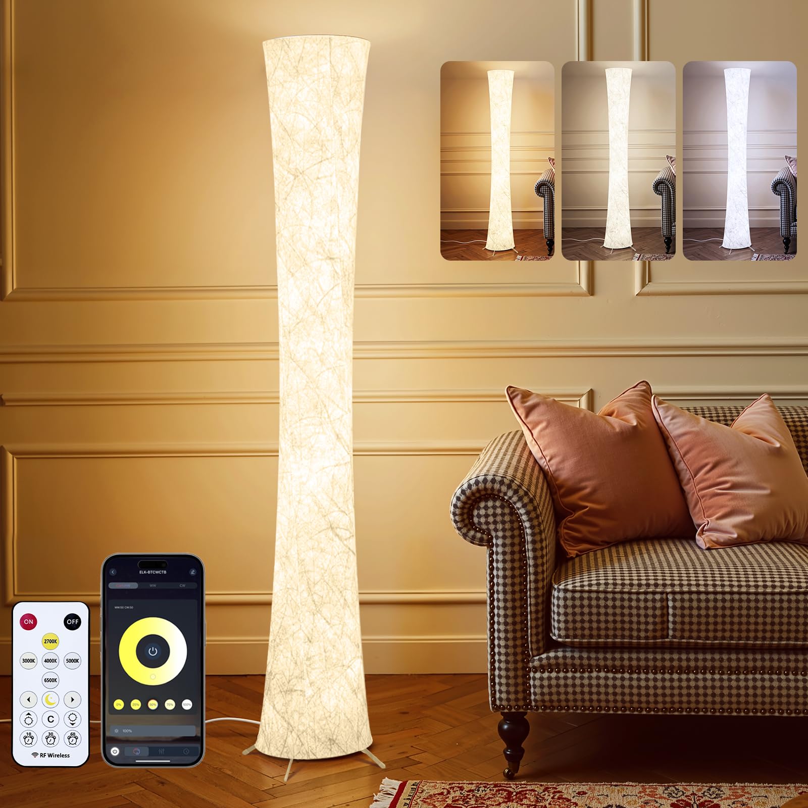 WORLD WIN LED Floor Lamp, 61in Modern Design, 3 Color Temperatures, APP & Remote Control, Dimmable, Round Floor Lamp 02