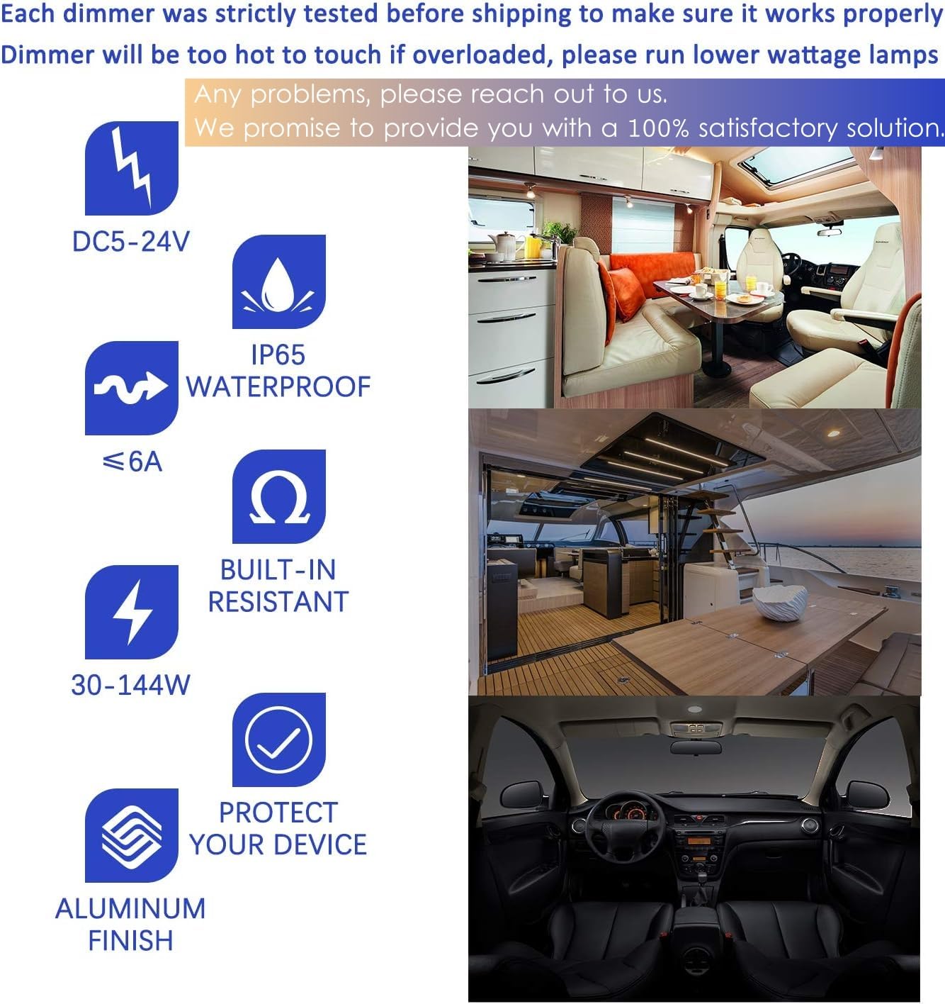 ALOVECO 12V DC Dimmer Switch PWM for LED Lights, Aluminum Housing, Black, Model CG008JABC, Ideal for RV, Marine, and Auto Lighting