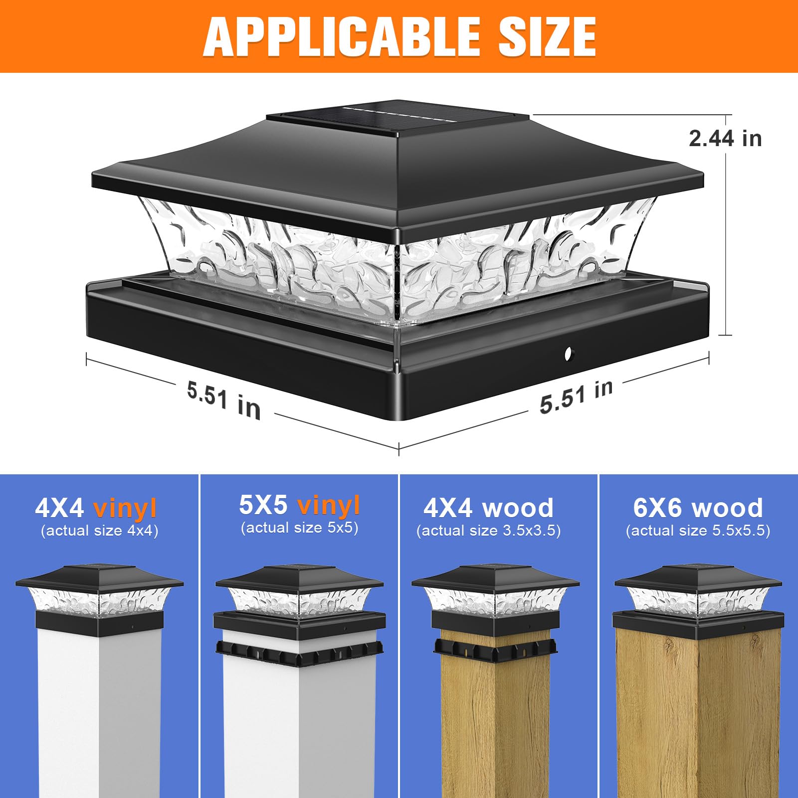 Aponuo 4X4 Solar Lighted Post Caps,4X4 Solar Post Cap Lights 4 Lighting Modes,Deck Post Lights Solar Powered Outdoor For Fence D