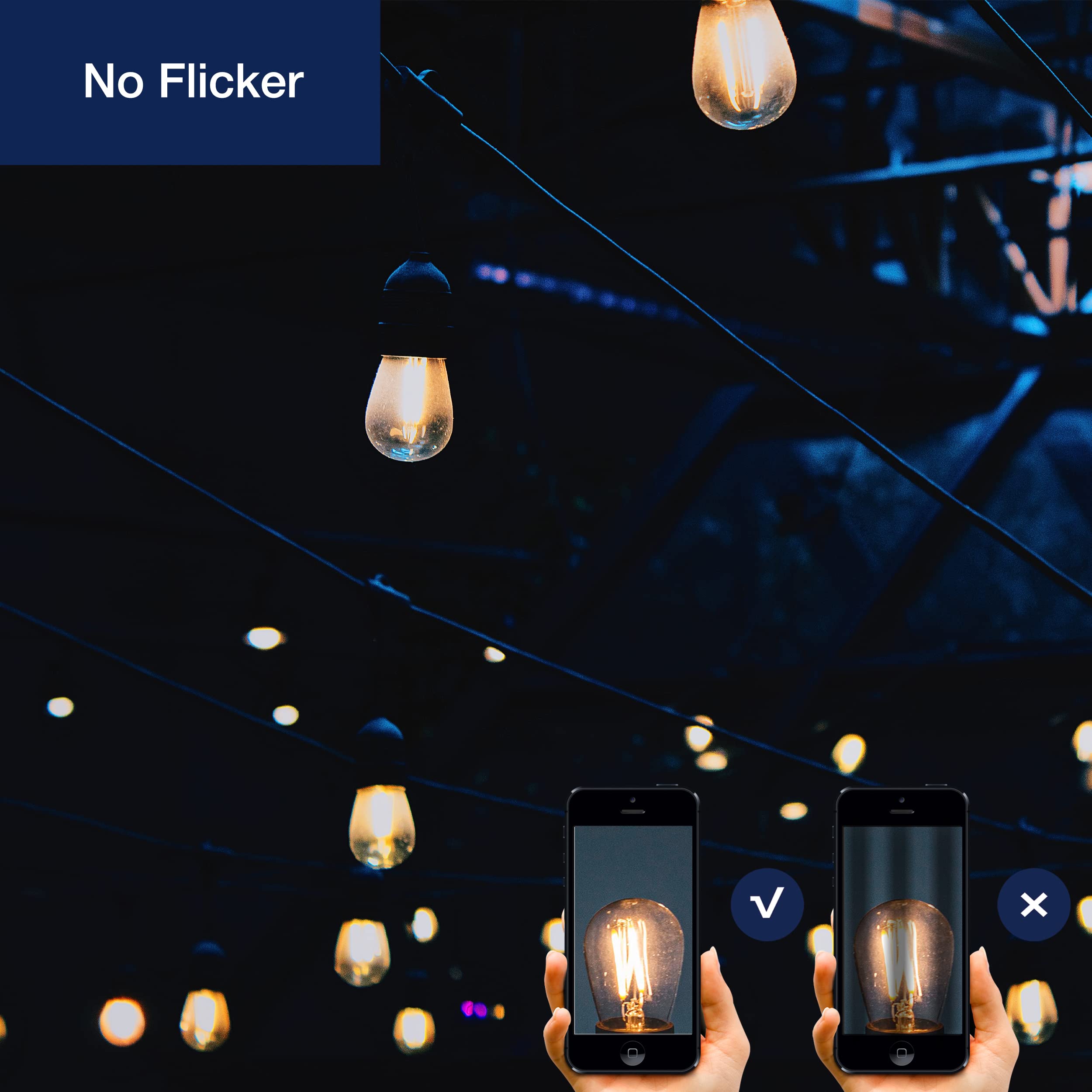 Flsnt 15 Pack Outdoor Led Replacement Bulbs For String Light, S14 Led Hanging Light Bulbs For Patio, Garden, E26 Base, 2200K Warm White, Non-Dimmable