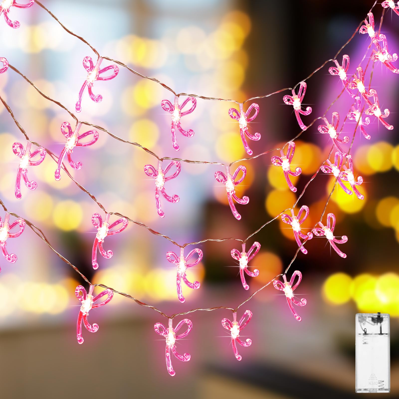 Glooglitter Bow String Lights 9.84 ft 20 LED Fairy Lights Battery Operated Decorative Waterproof Indoor Outdoor Twinkle Bow Deco