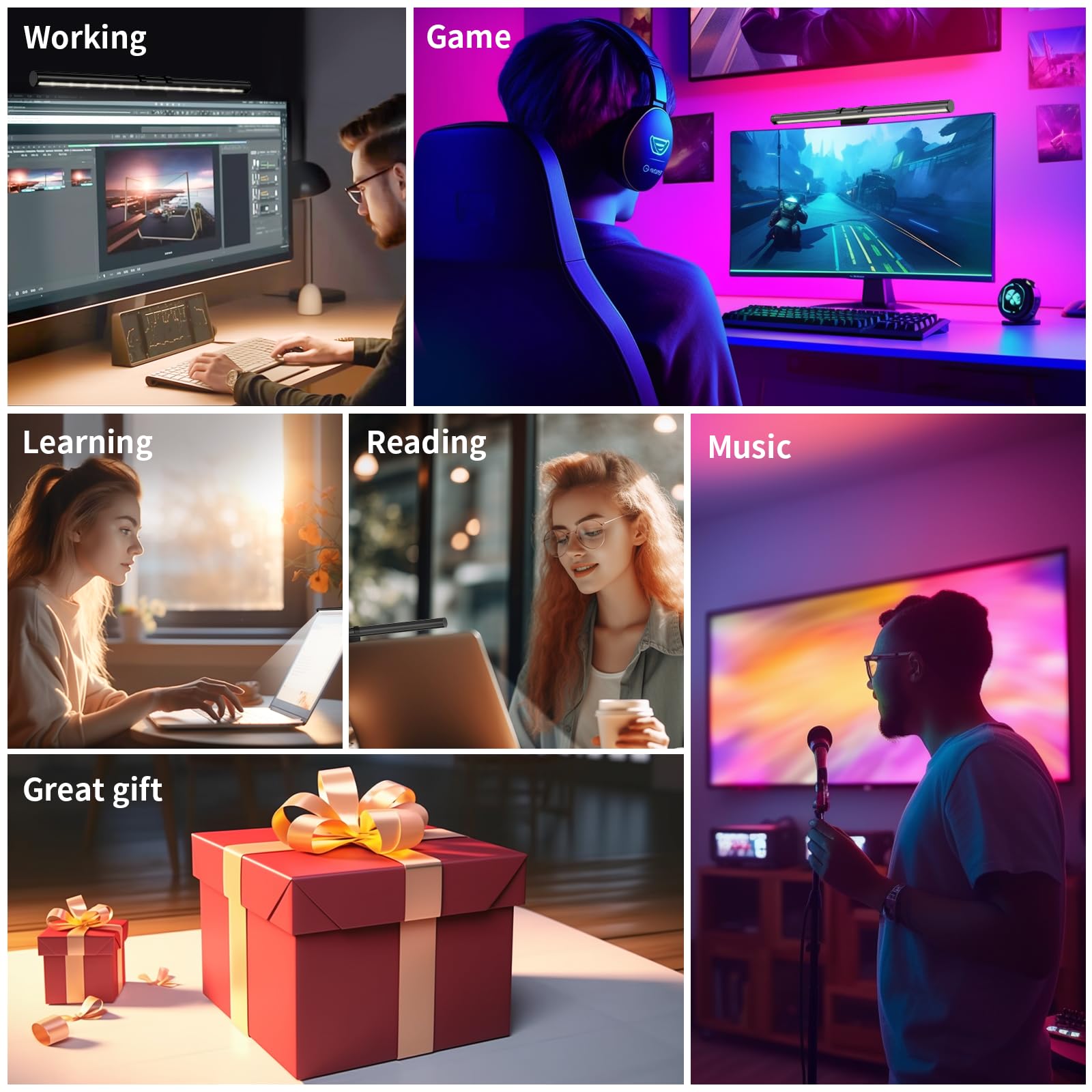 Rgb Monitor Light Bar, Led Dual Light Source Adjustable Cool Mix Warm Light Color Temperature Eye Protection Anti-Glare Desk Lamp Touch Control For Home Office Pc Computer Compatible With Alexa