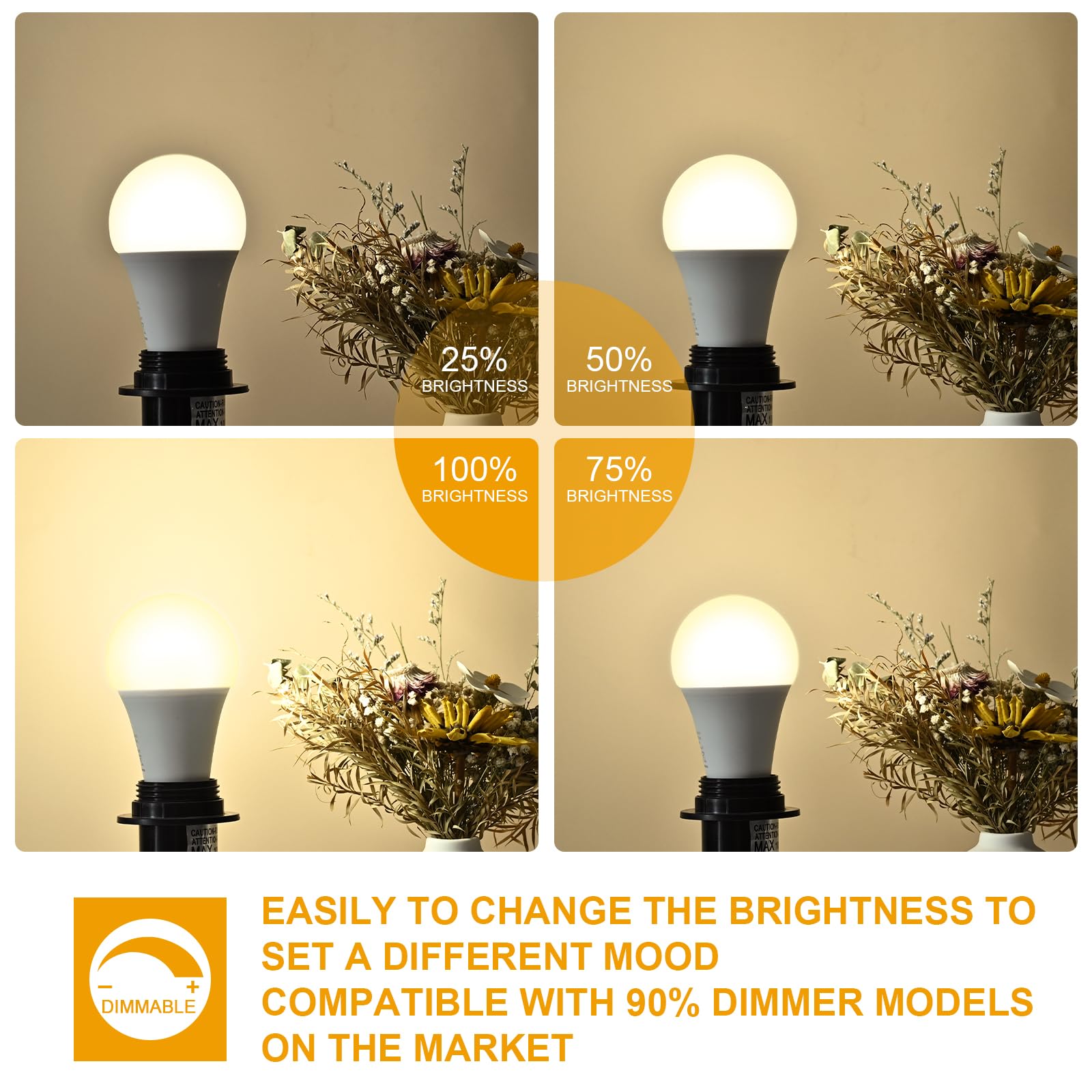 16-Pack Dimmable Light Bulbs - 100W Equivalent, A19 Led Bulbs 1500Lm, Warm White 3000K, No Flicker, E26 Base For Kitchen, Bedroo