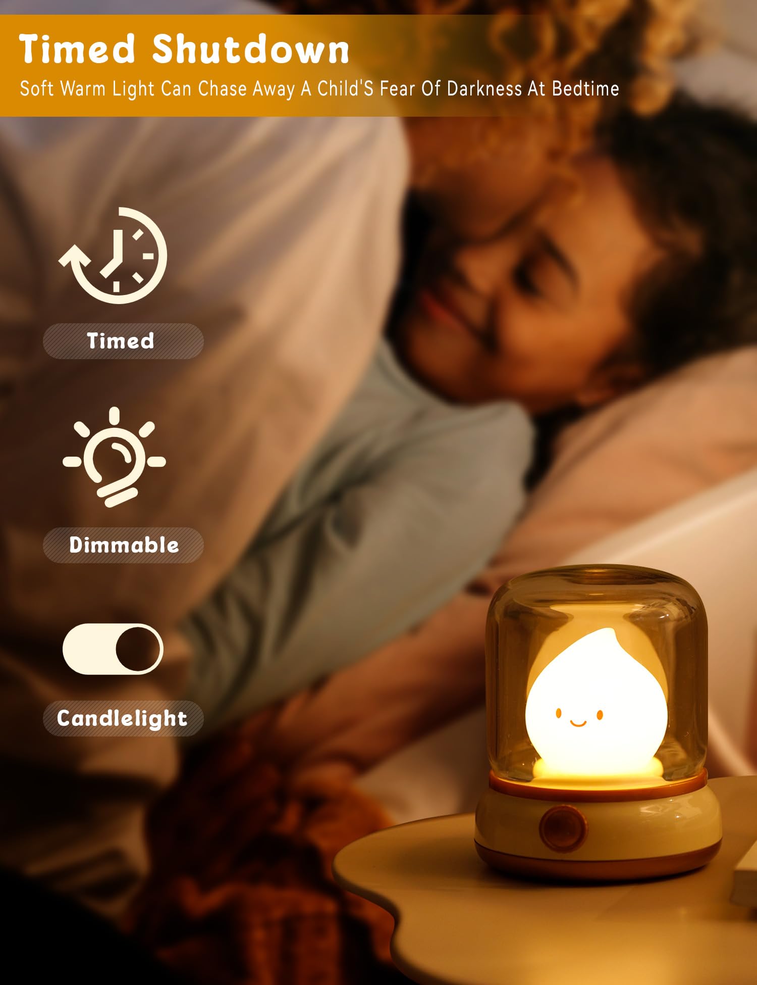 Wanidea Cute Flameless Candles Lamp, Kids Night Light,Candle Warmer Lamp,Decor,Adjustable Dimmable Rechargeable Night Light For