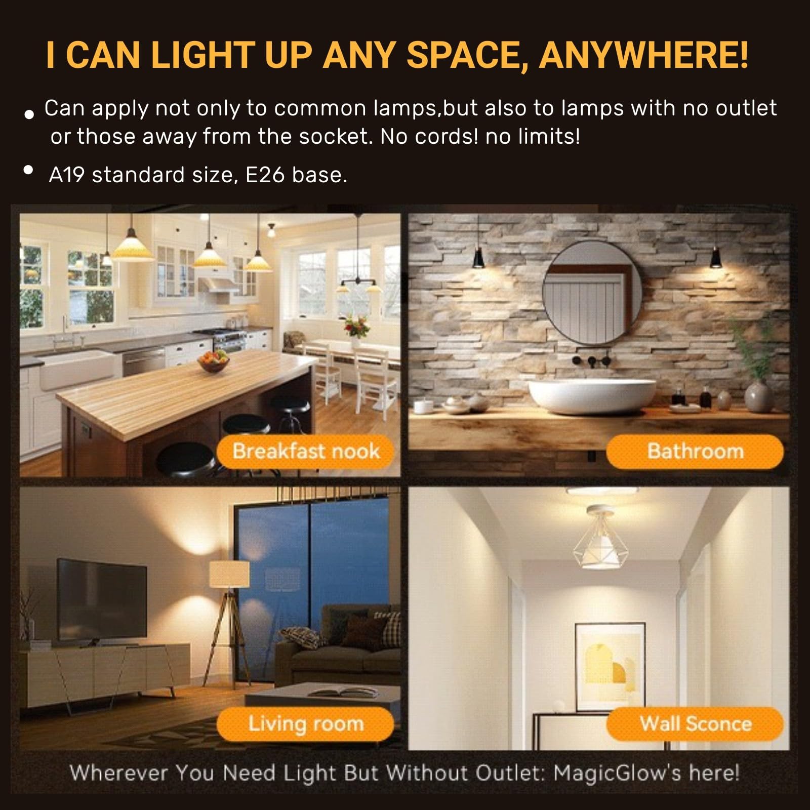 Neporal MagicGlow 15W USB Rechargeable Light Bulbs, Dimmable 3000K-6000K, 2-Pack, Remote+Touch Control, Large 1800mAh