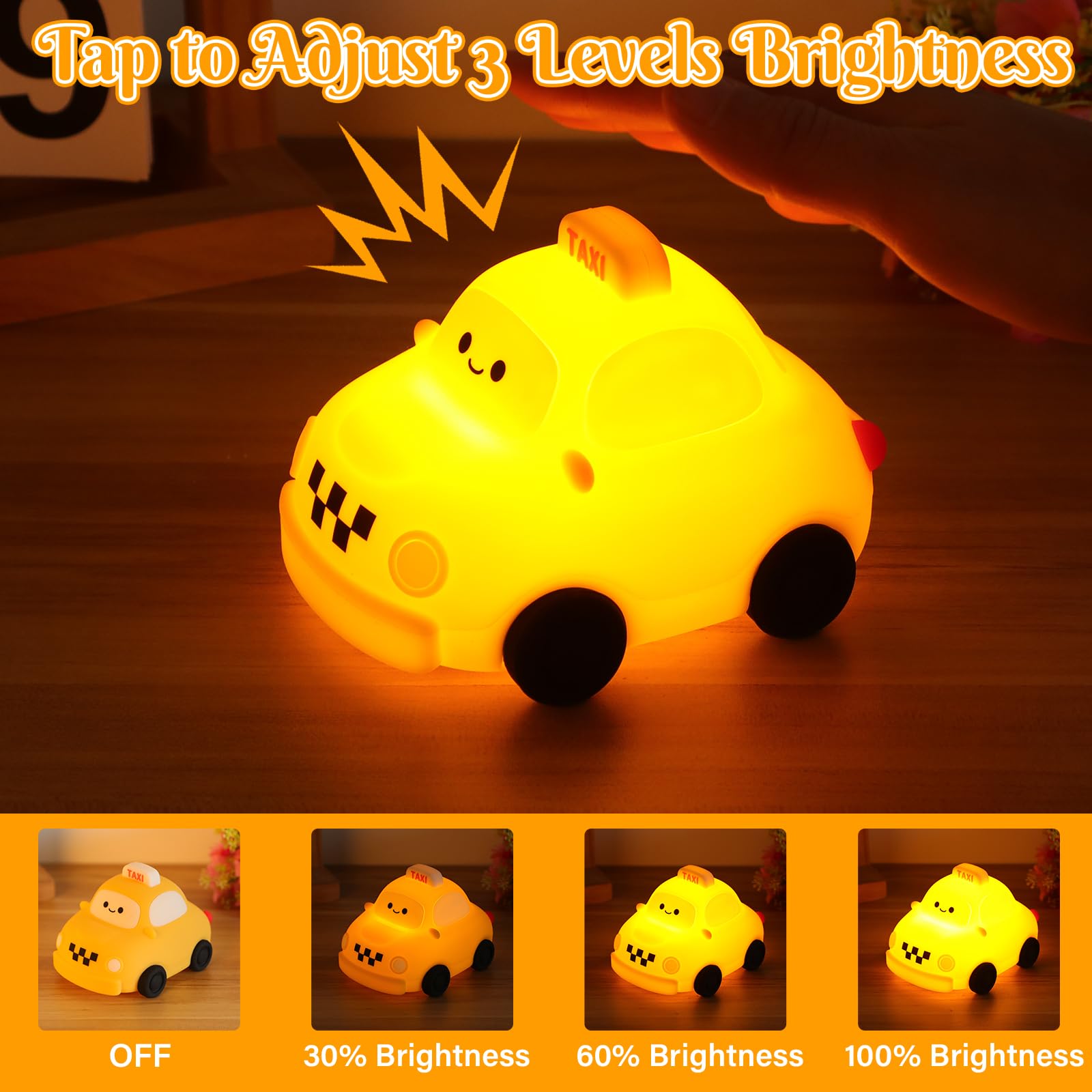 Car Night Light For Kids, 3 Level Led Dimmable Lamp With Soft Touch, Rechargeable Nightlight For Kids Room, Cute Silicone Nurser