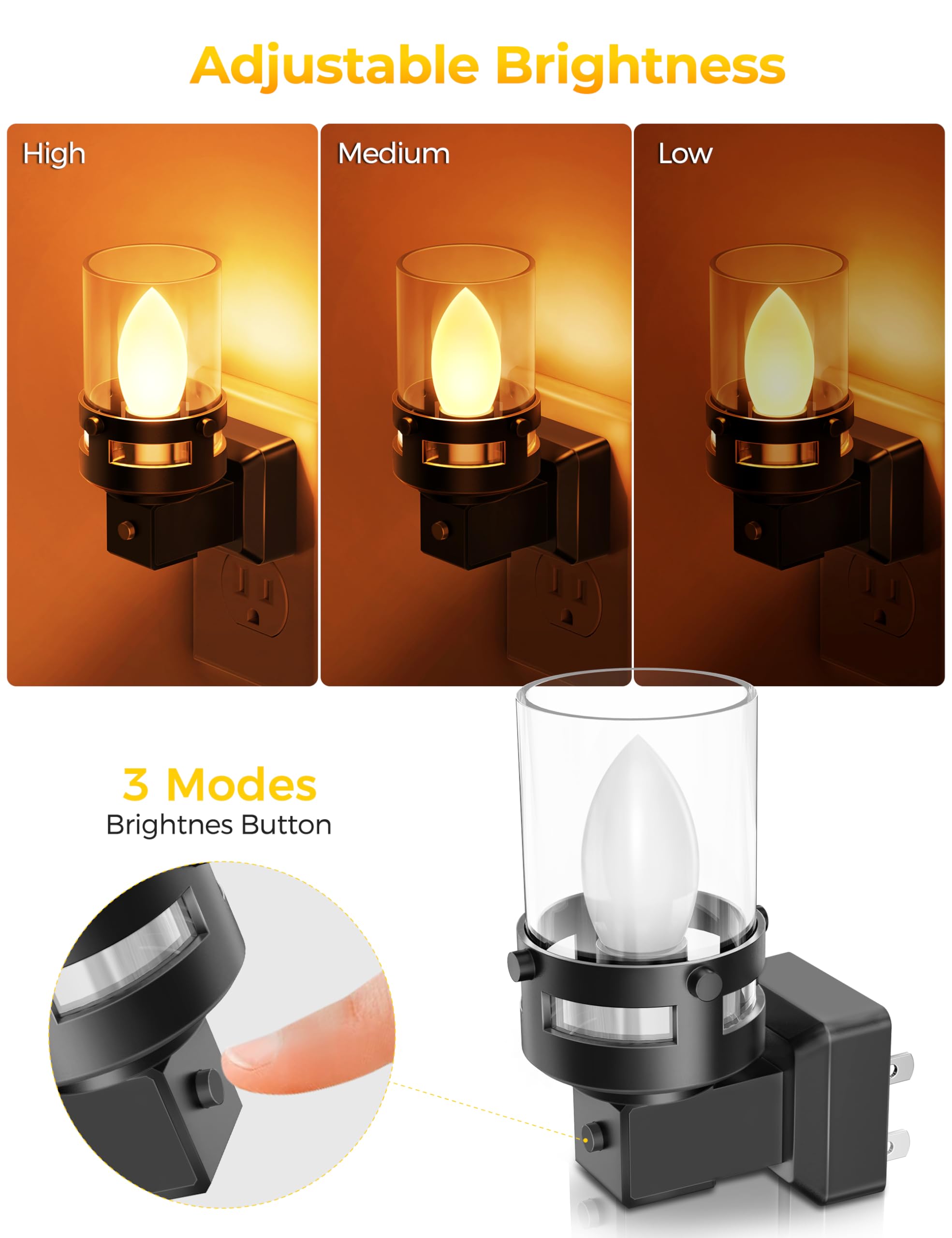 Briignite Candle Night Light Plug In [2 Pack], Amber Night Lights Plug Into Wall, Led Night Light With Dusk To Dawn Light Sensor