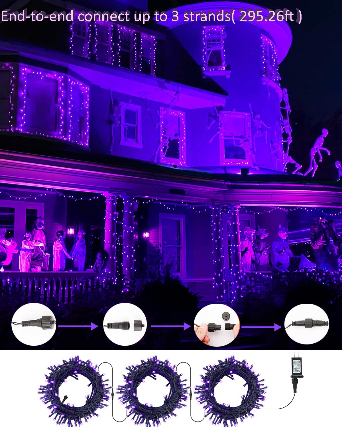BrizLabs Purple Halloween String Lights, 240 LED, 78.74ft, 2 Pack, Waterproof, 8 Modes, Plug-in, Model GP-SW290DC0209-IP44