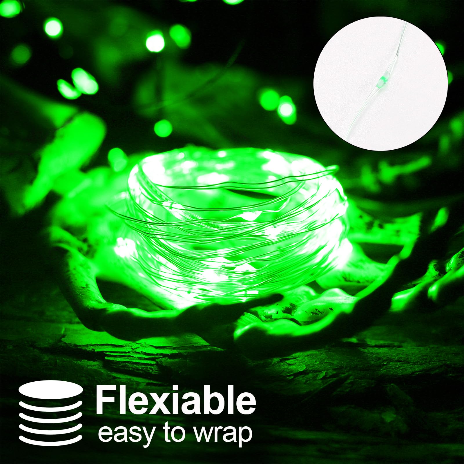 St Patricks Day Decorations Green Fairy String Lights, Battery Operated With Timer, 2 Pack 33Ft 100 Led Mini Battery Powered Christmas Twinkle Lights, Mason Jar Waterproof Firefly Lights Diy Party