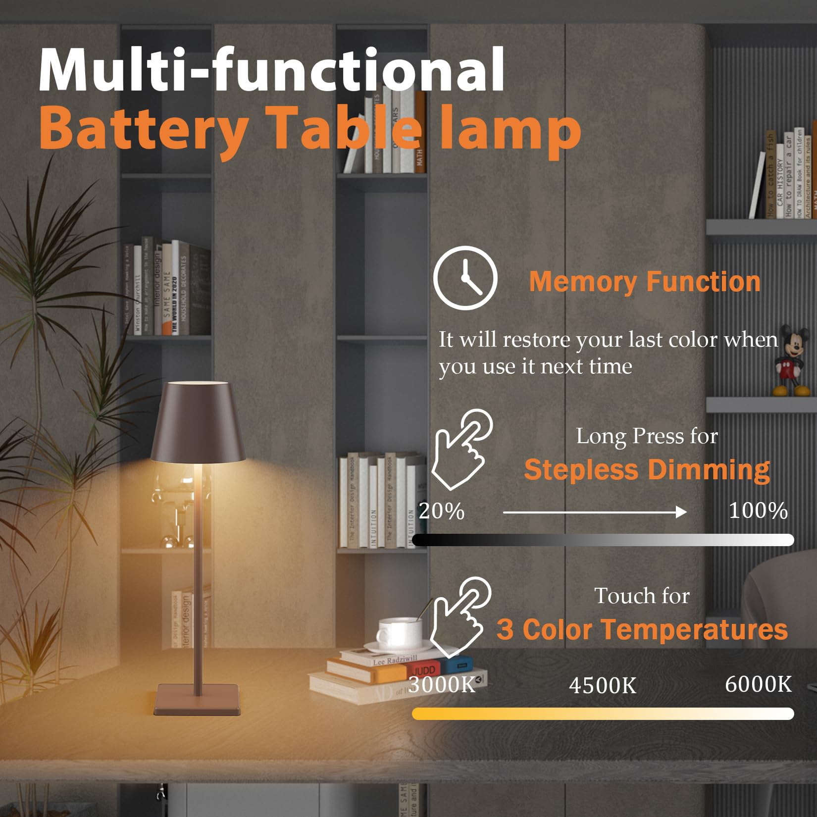 Coinmit Led Rechargeable Table Lamp, 2 Pack, Rust Red, 5500Mah Battery, Stepless Dimmable, Portable For Bedroom & Outdoor Use