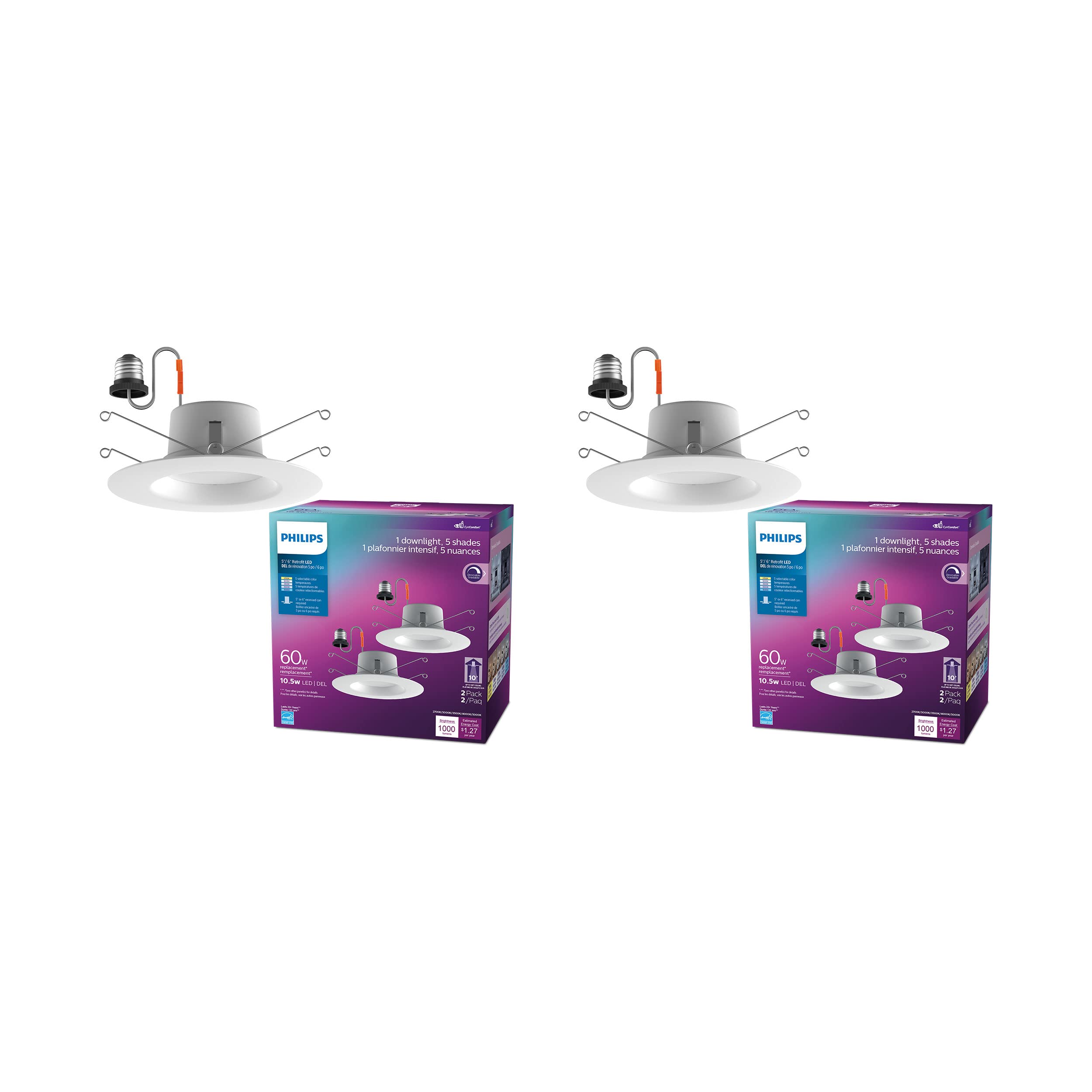 Philips Led 11" Led Slim Flush Mount Ceiling Lamp, 1500 Lumens, 5000K Daylight, For Bedroom, Kitchen, Bathroom, Hallway, Stairwell, 2-Pack, T20 Certified, (574509)