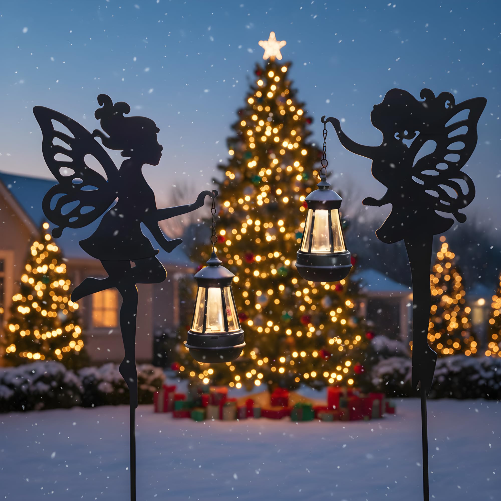 Fairy Garden Accessories Lawn Ornaments 1 Pair - Christmas Decorations Outdoor Garden Statue Solar Lights  Metal Stakes Decorative Figurines For Yard Decor  Patio (Type A Warm Lighting)