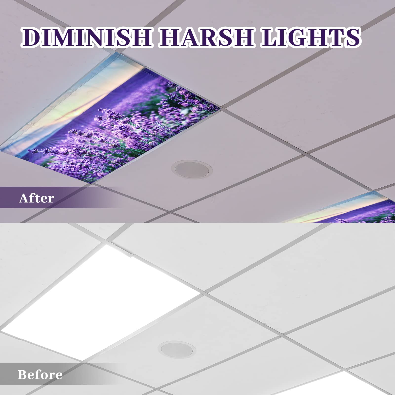 Patelai Fluorescent Light Cover Shade with 10 Magnets, 4 x 2 Feet, Lavender, Model PT-Patelai-3150 for Classroom, Office, Home