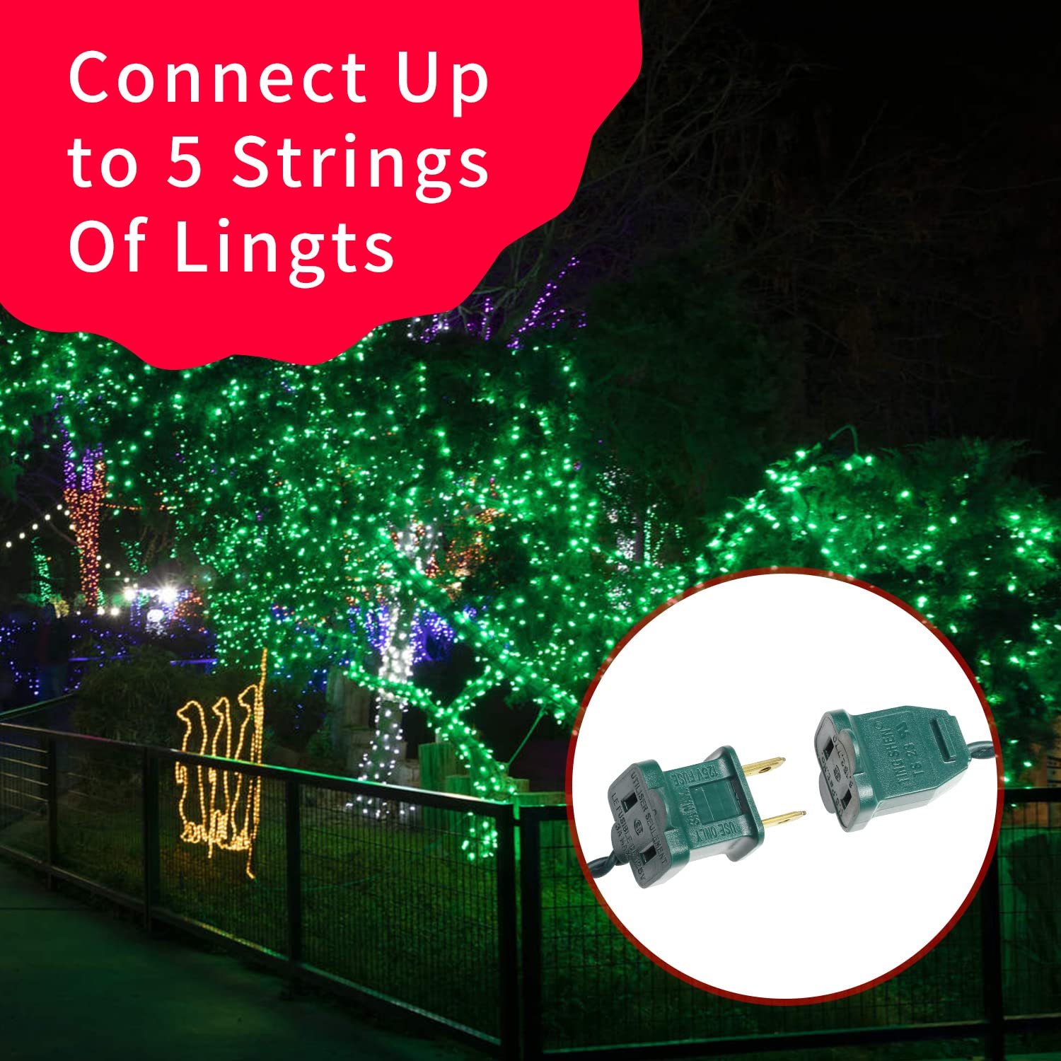 Twinglehome Ultra-Bright Connects End To End Green Christmas Mini Lights 100L 19.6Ft Ul Listed Incandescent Bulb String Light Set For Indoor Outdoor Holiday Garden Party Christmas Tree Garland Decor